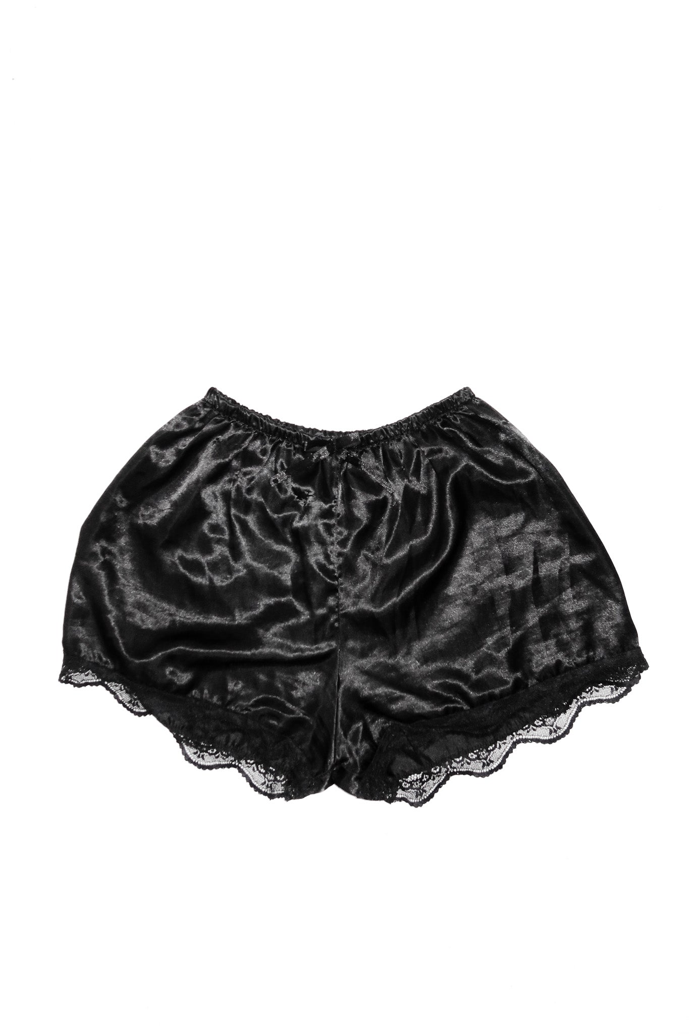 satin lace trim shorts black.