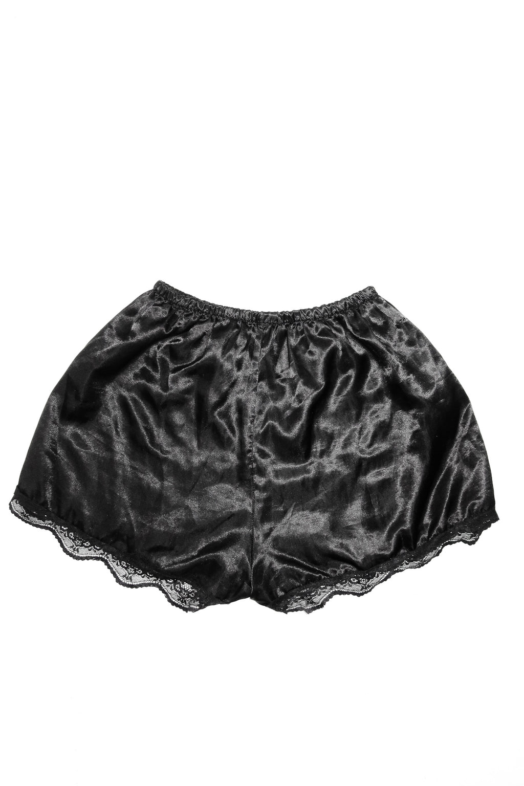 satin lace trim shorts black.