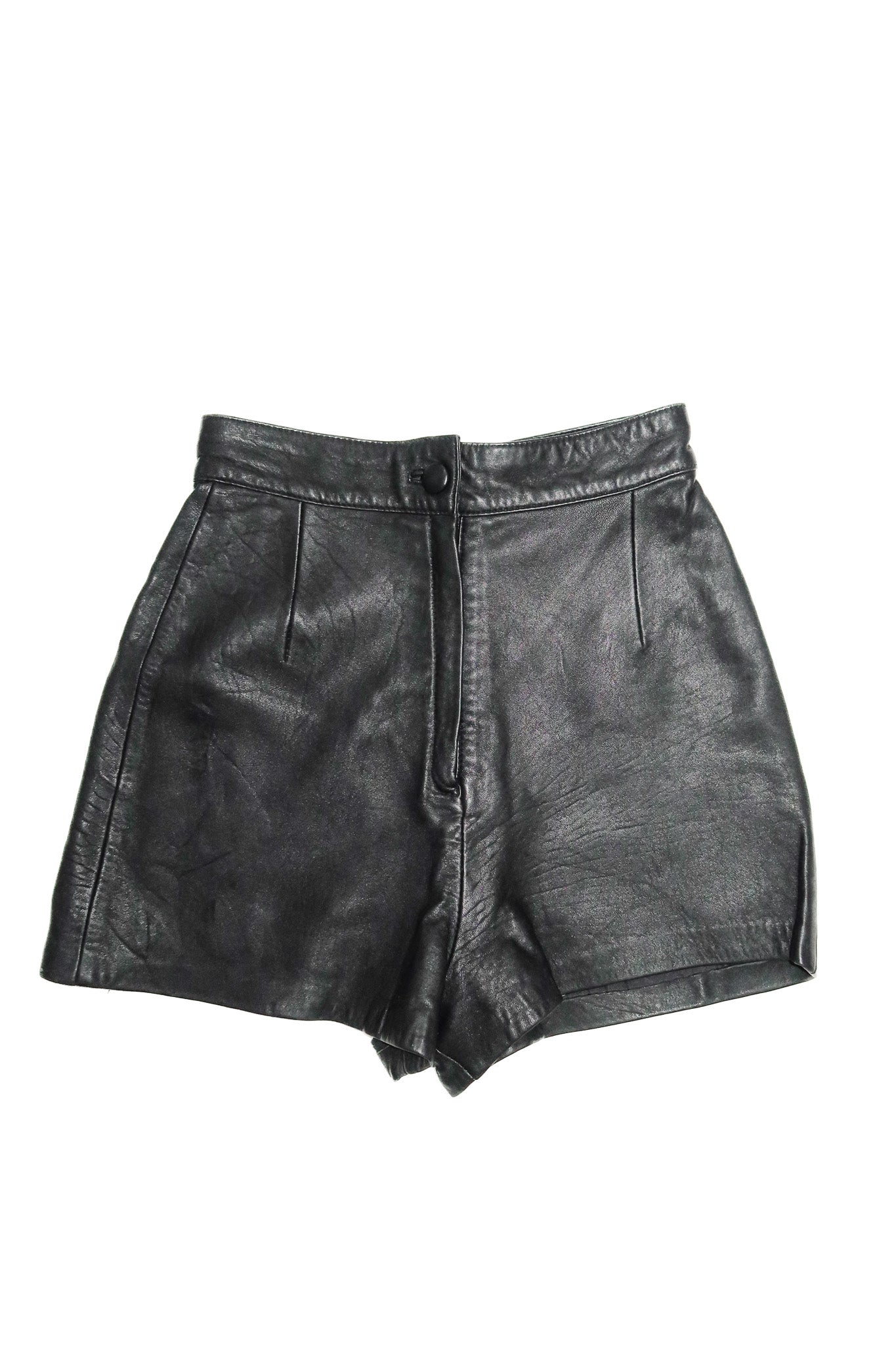 1980's leather high-waisted shorts black.