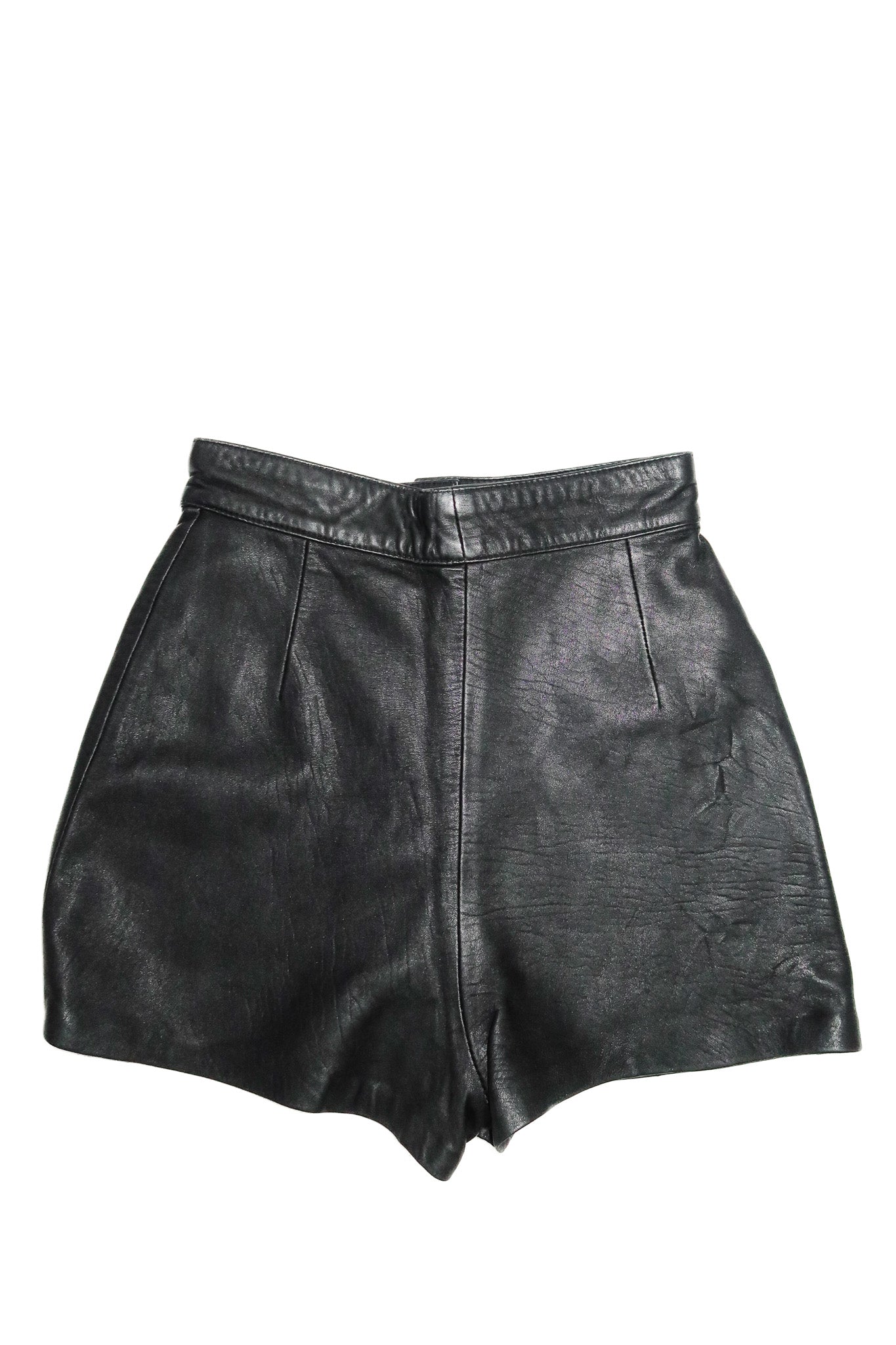 1980's leather high-waisted shorts black.