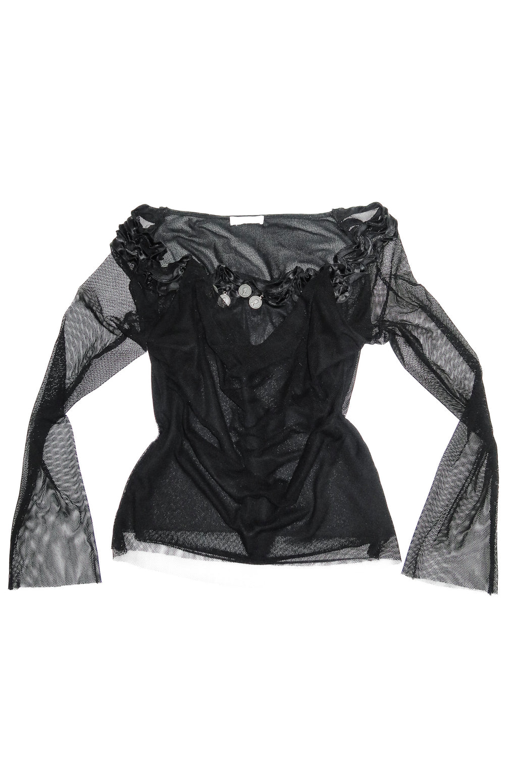 silver leaf mesh long sleeve top black.