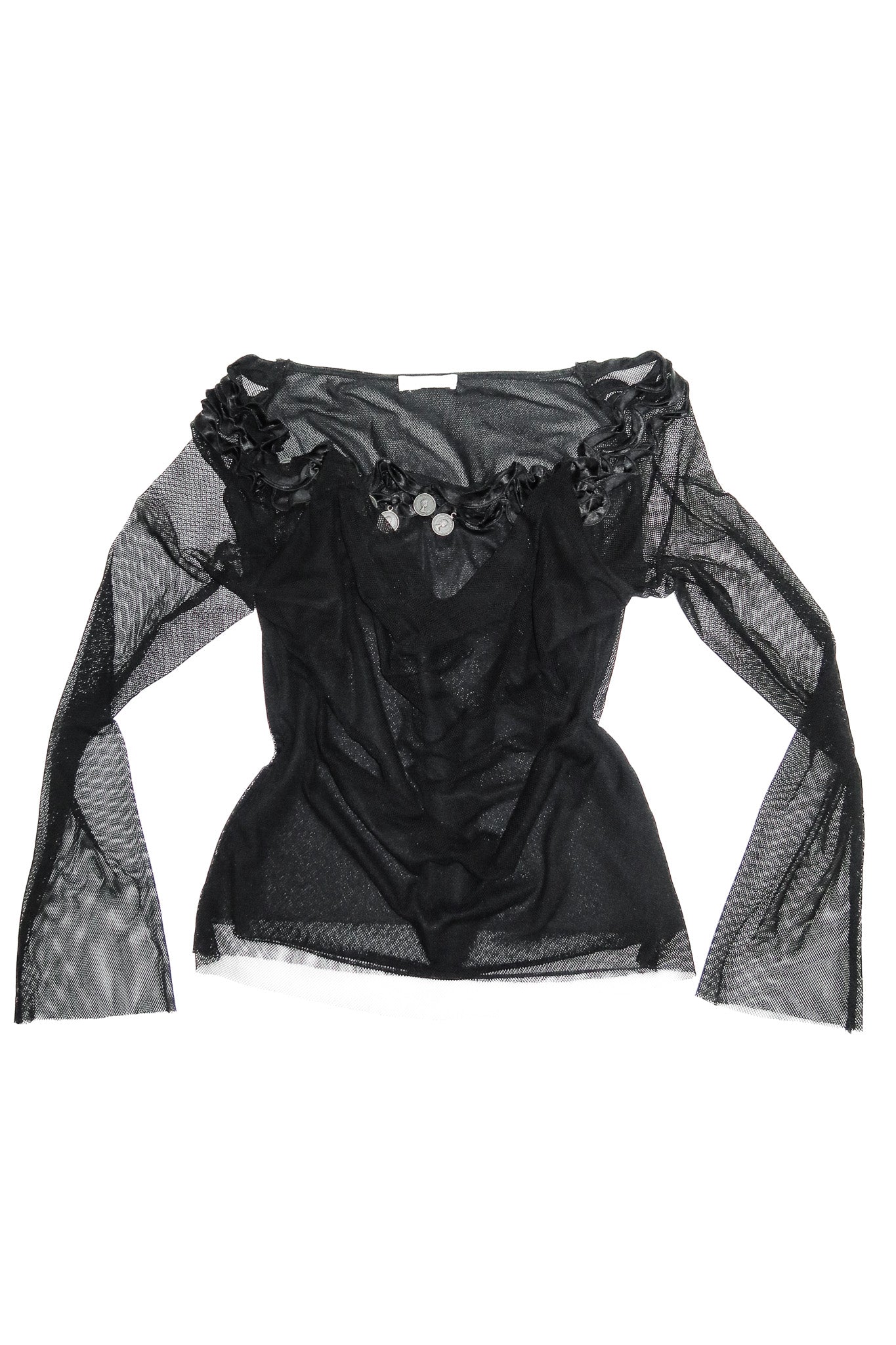 silver leaf mesh long sleeve top black.