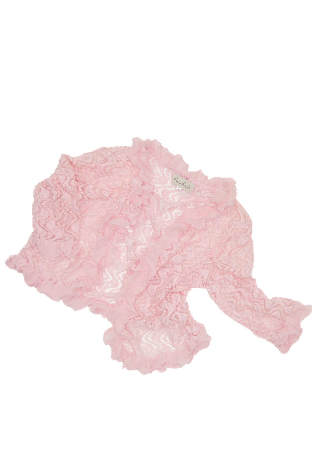 ricki renée sheer lace frill trim cardigan pink.