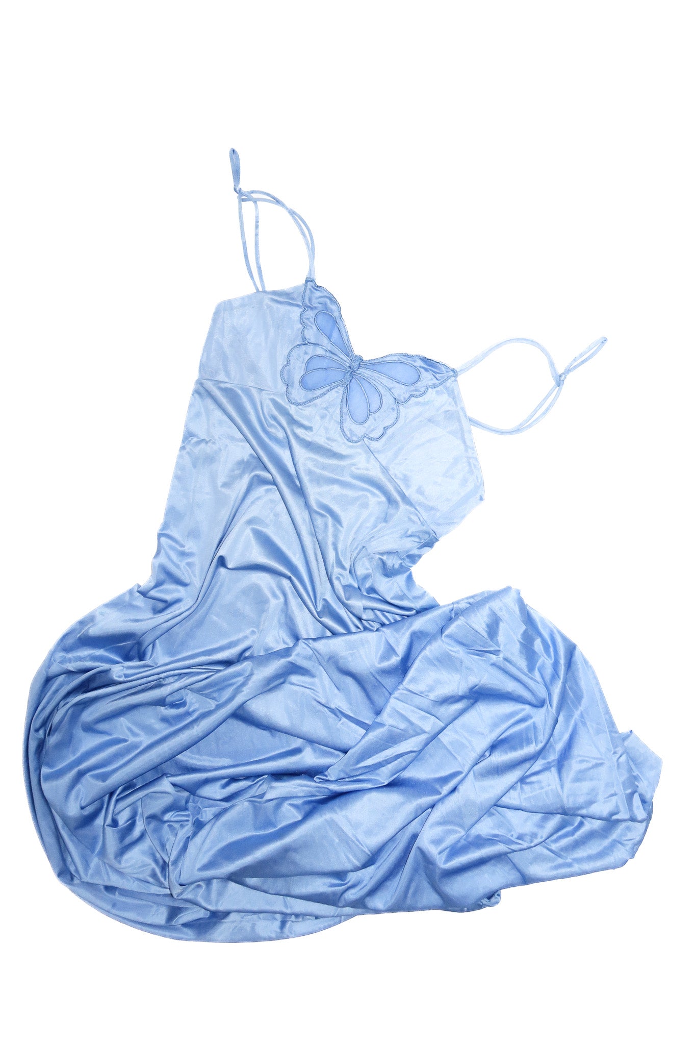 1970's novita satin butterfly maxi slip dress blue.