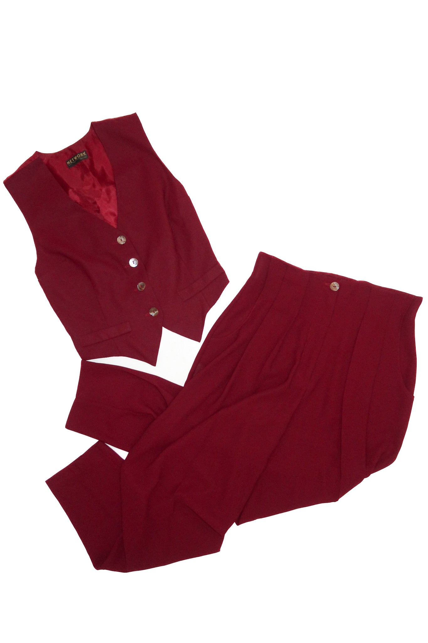 network tailored vest & pants set burgundy.