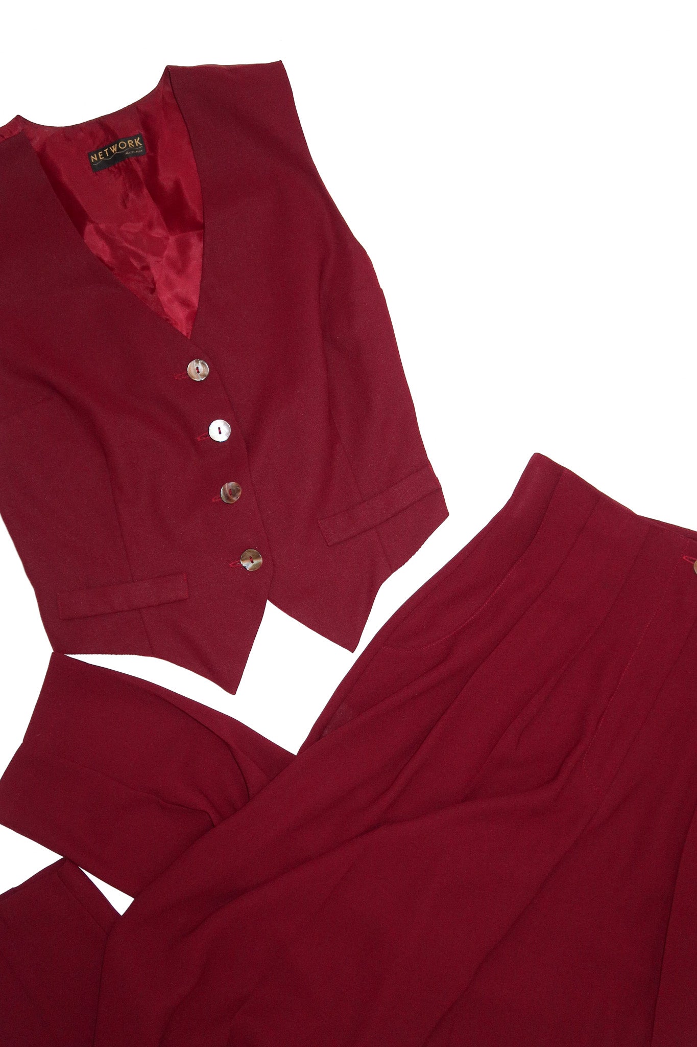 network tailored vest & pants set burgundy.