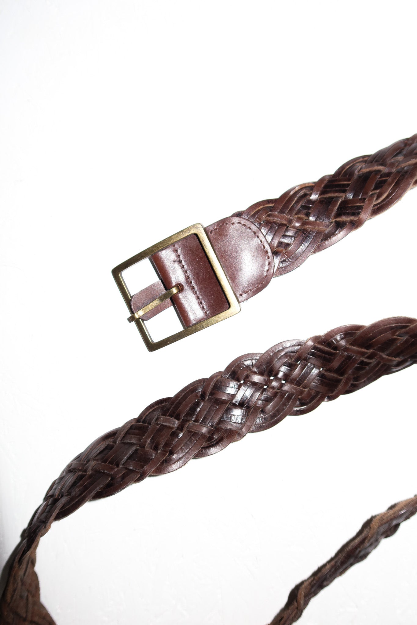 woolworths 80's leather braided belt brown.