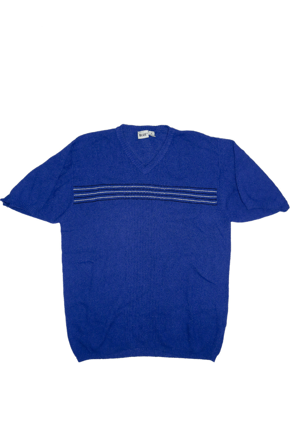 blue 70’s v-neck knit top cobalt blue.