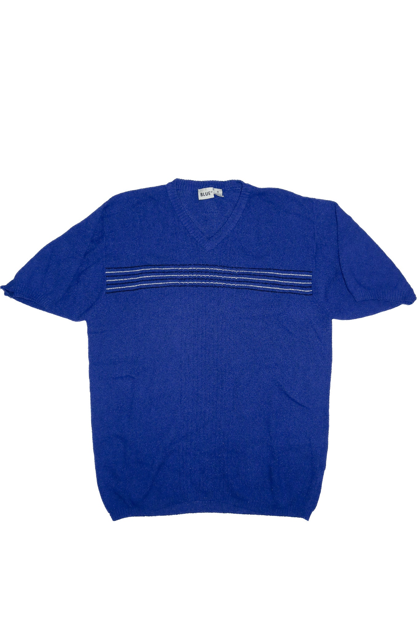 blue 70’s v-neck knit top cobalt blue.