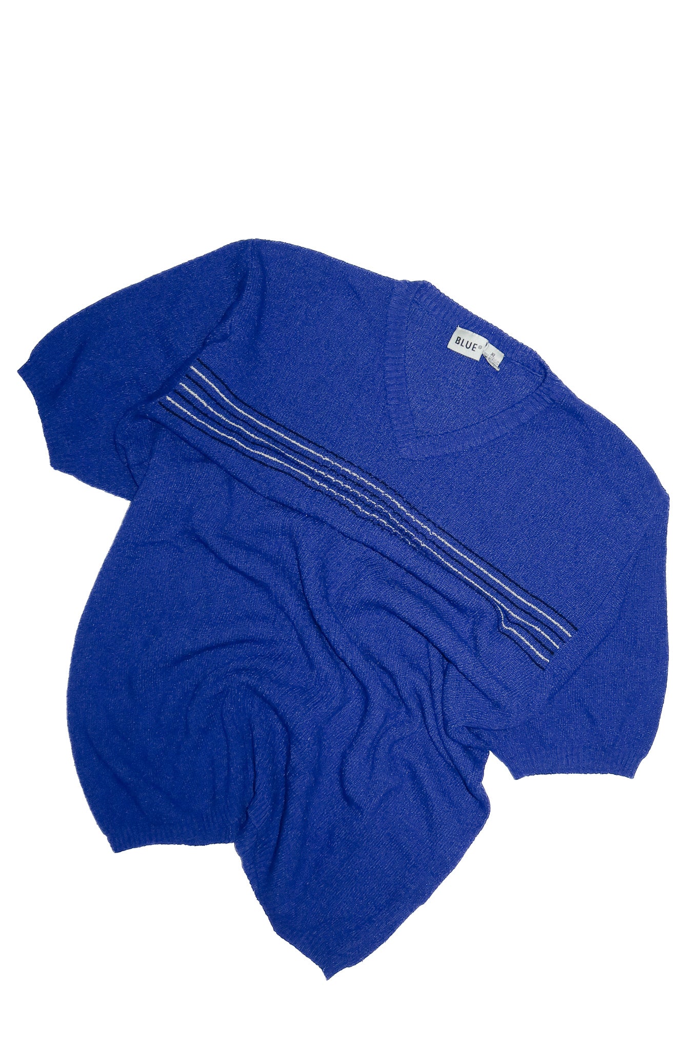 blue 70’s v-neck knit top cobalt blue.