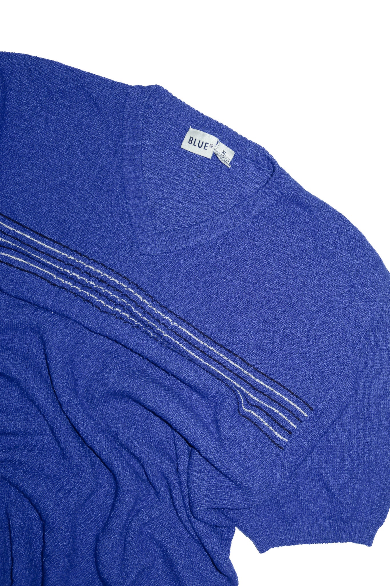 blue 70’s v-neck knit top cobalt blue.