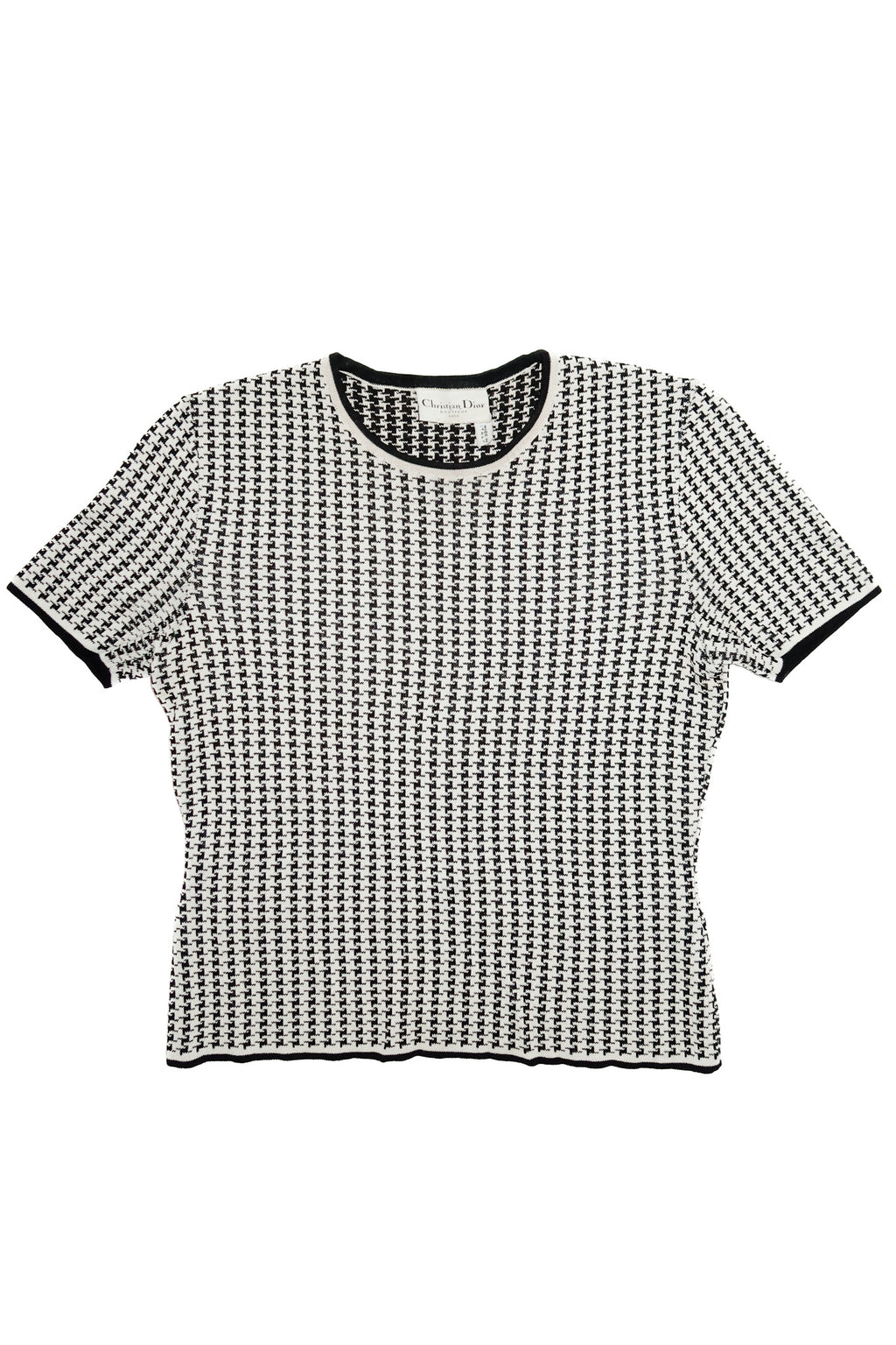 christian dior wool knit houndstooth top black/ivory.