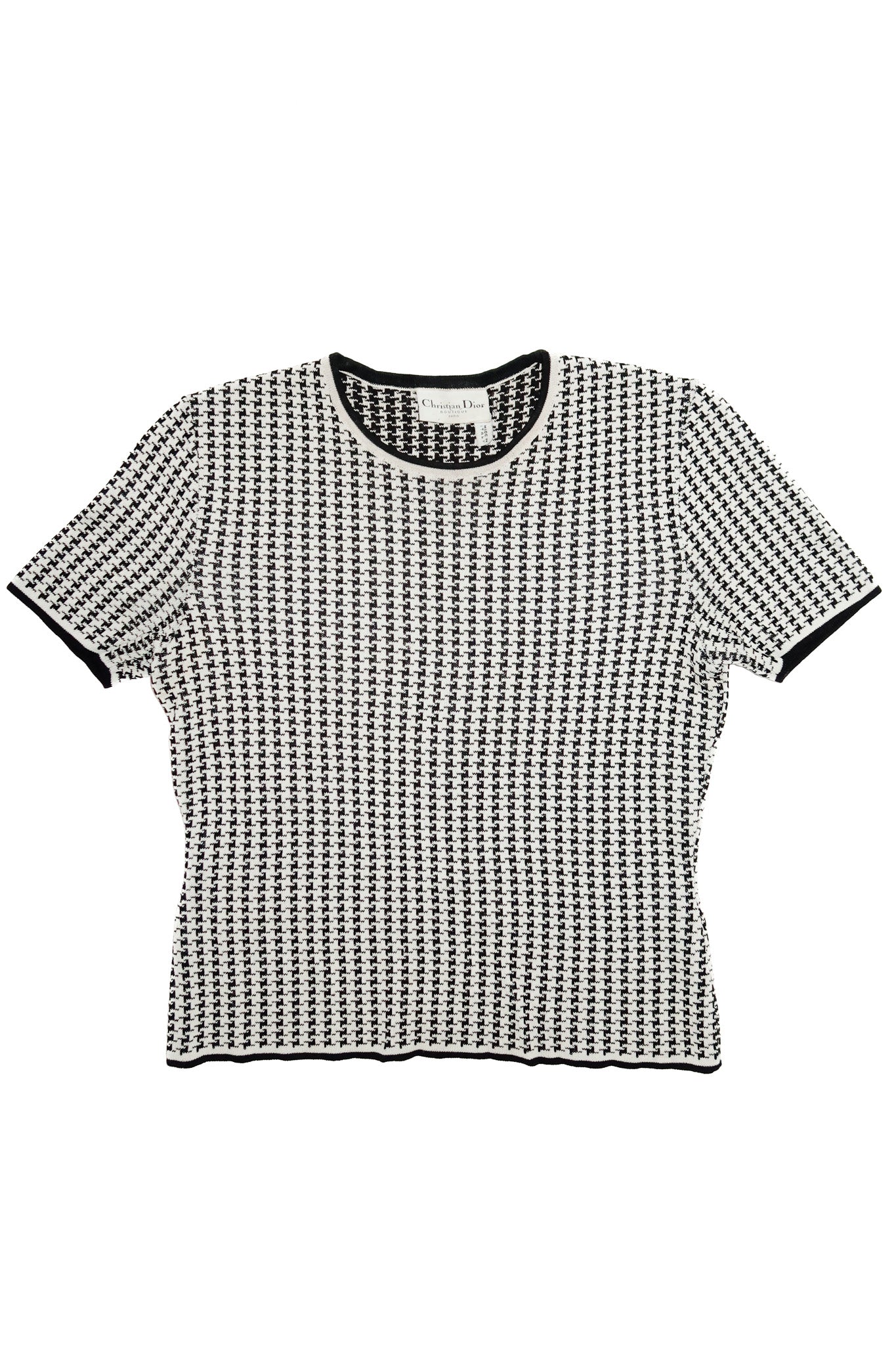 christian dior wool knit houndstooth top black/ivory.
