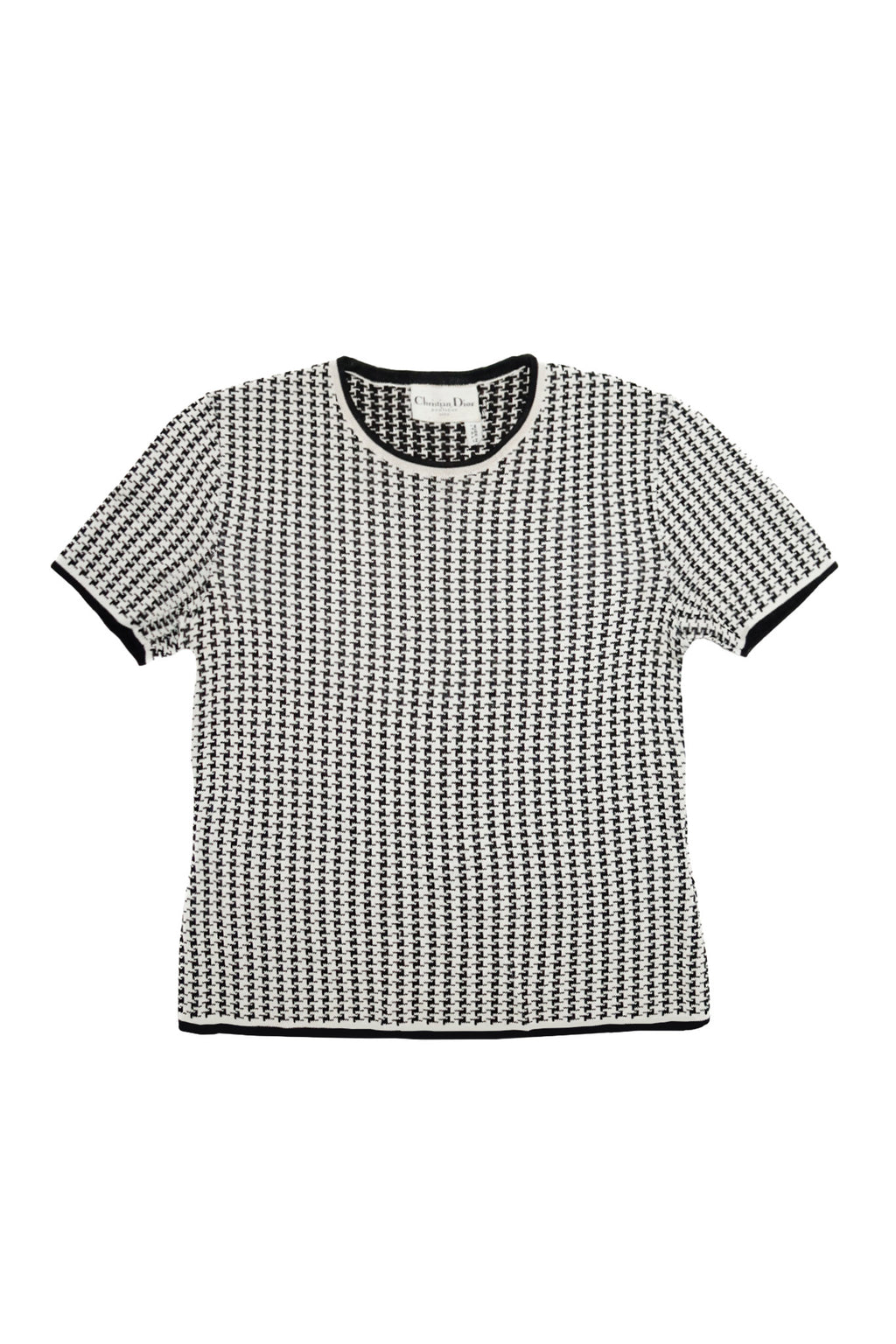 christian dior wool knit houndstooth top black/ivory.