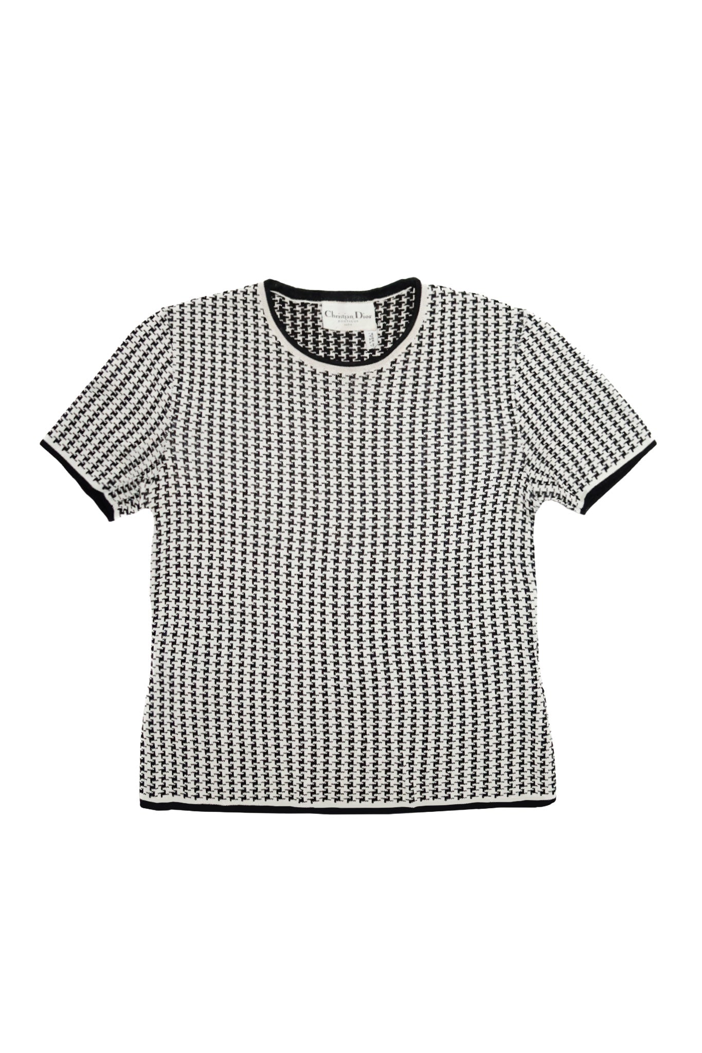 christian dior wool knit houndstooth top black/ivory.