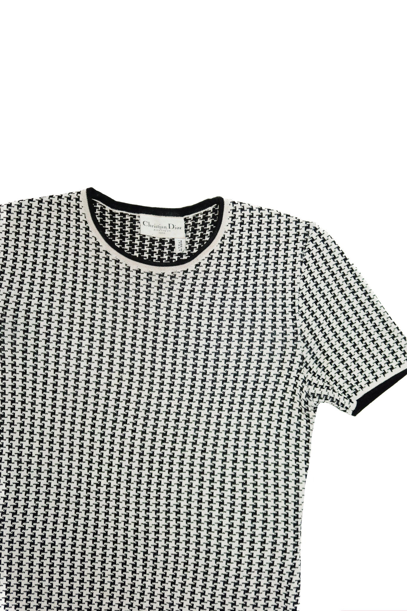 christian dior wool knit houndstooth top black/ivory.