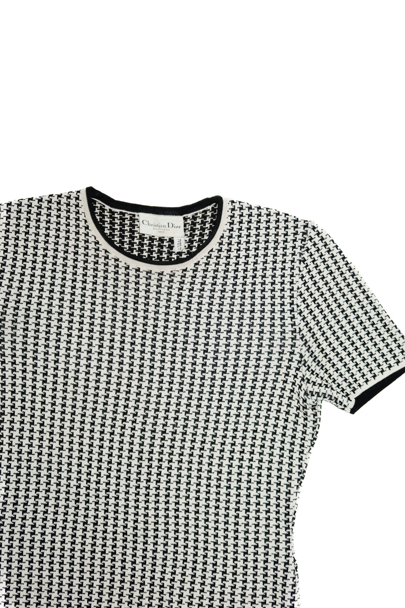 christian dior wool knit houndstooth top black/ivory.