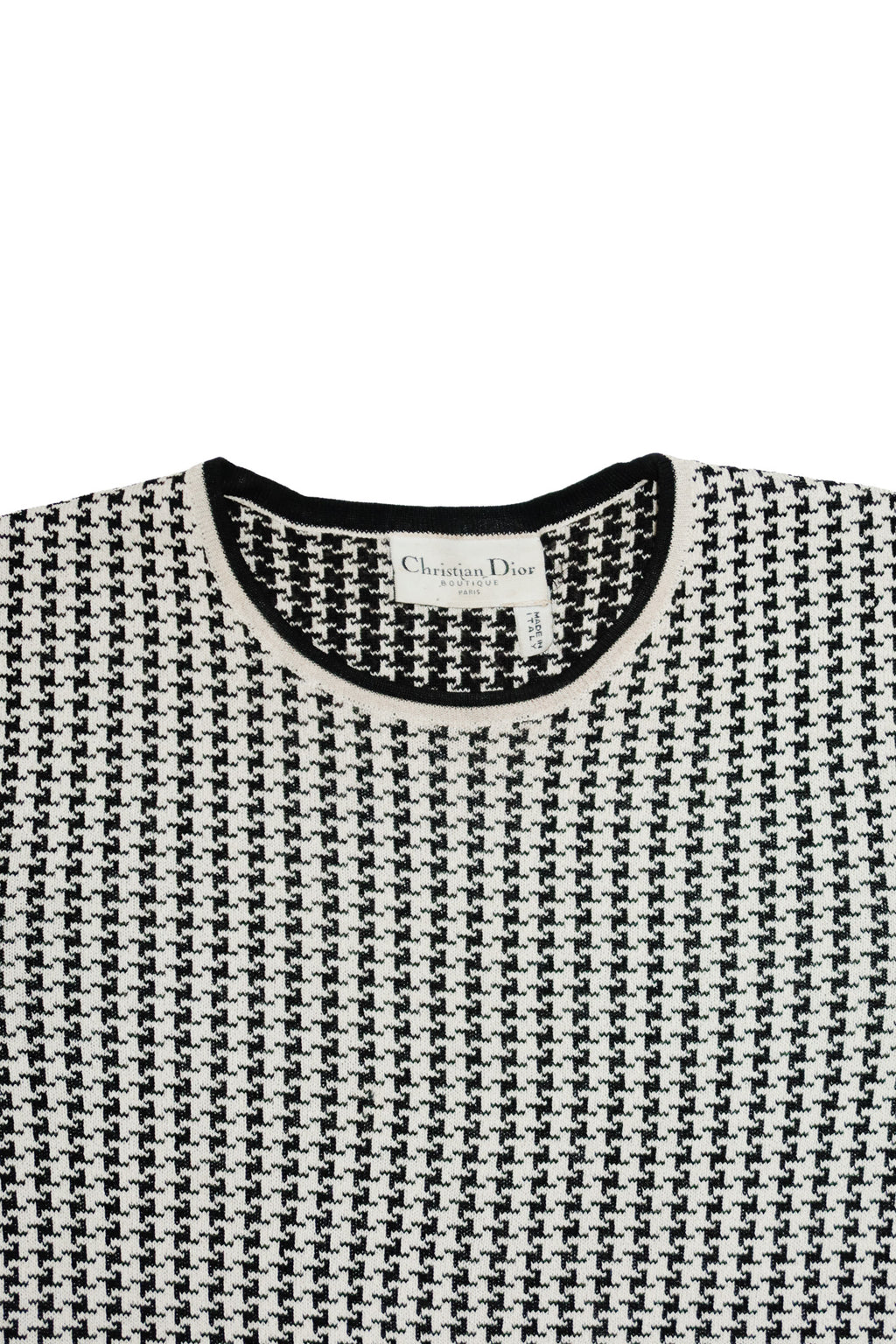 christian dior wool knit houndstooth top black/ivory.