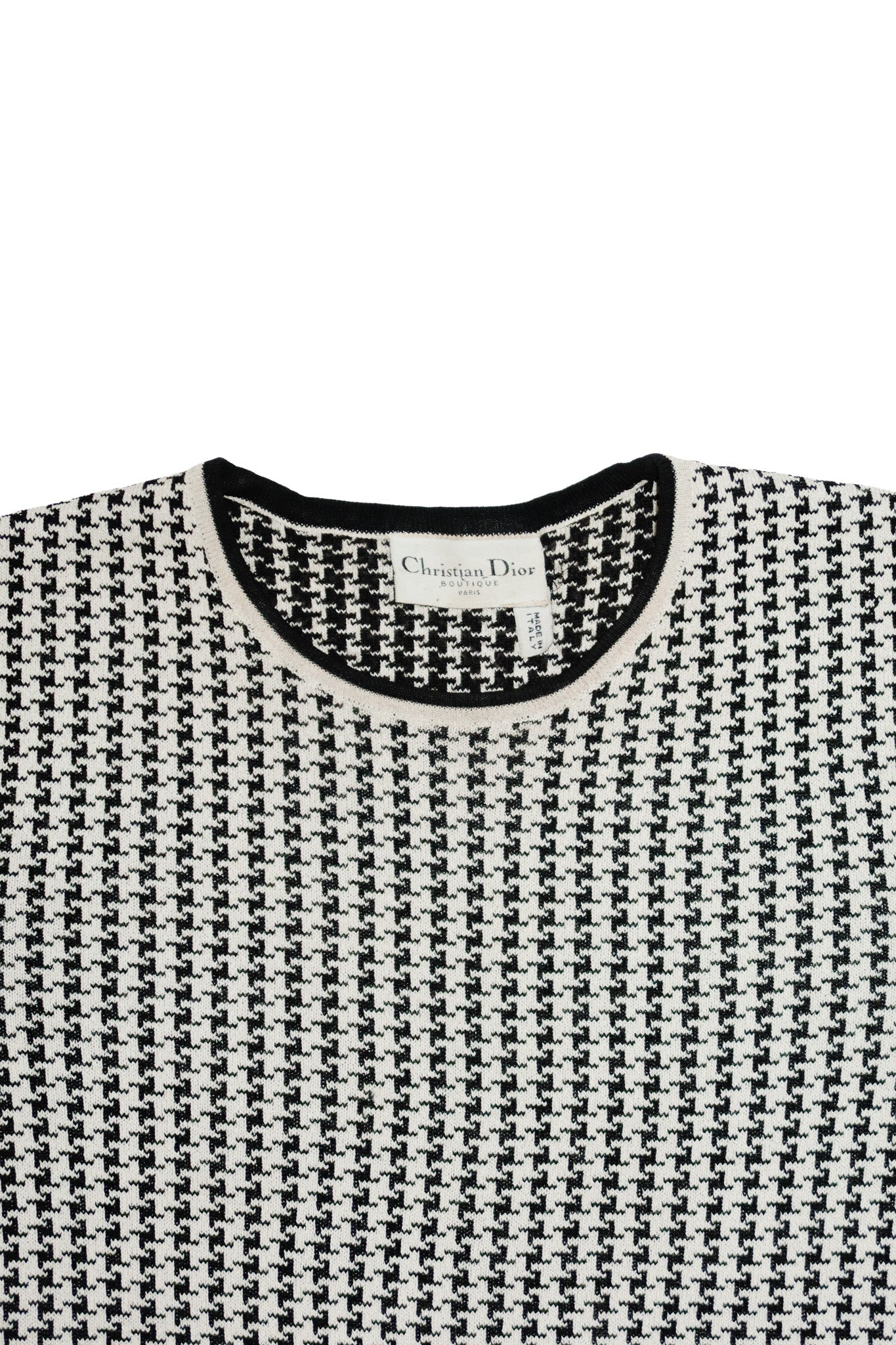 christian dior wool knit houndstooth top black/ivory.