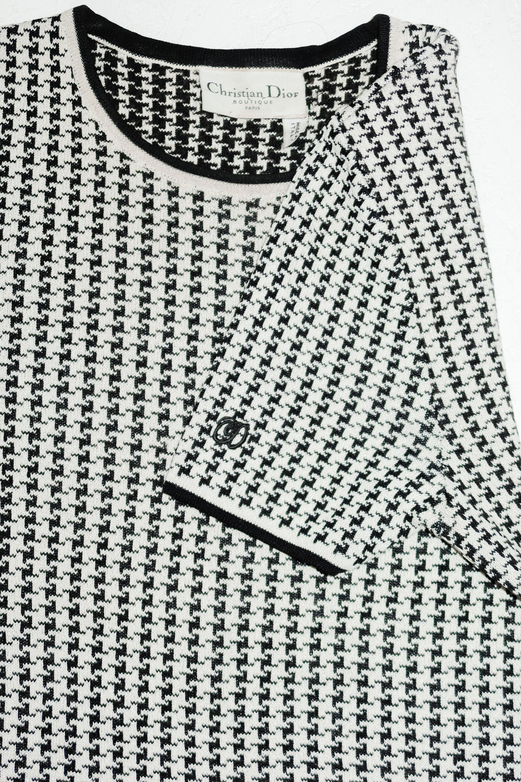 christian dior wool knit houndstooth top black/ivory.