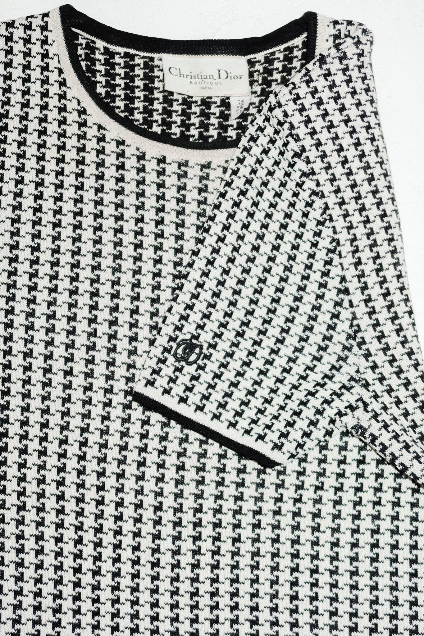 christian dior wool knit houndstooth top black/ivory.