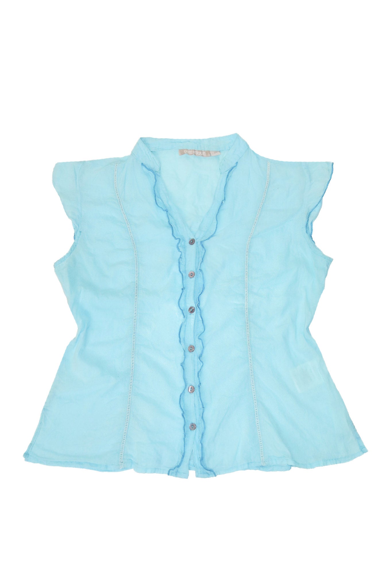 2000’s orientique sheer cotton blouse aqua blue.