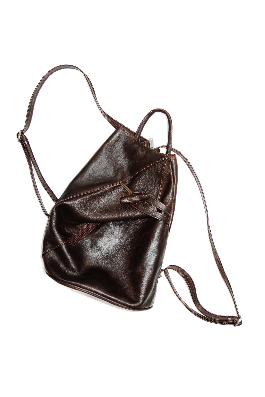 unsigned italian leather mini backpack dark brown.