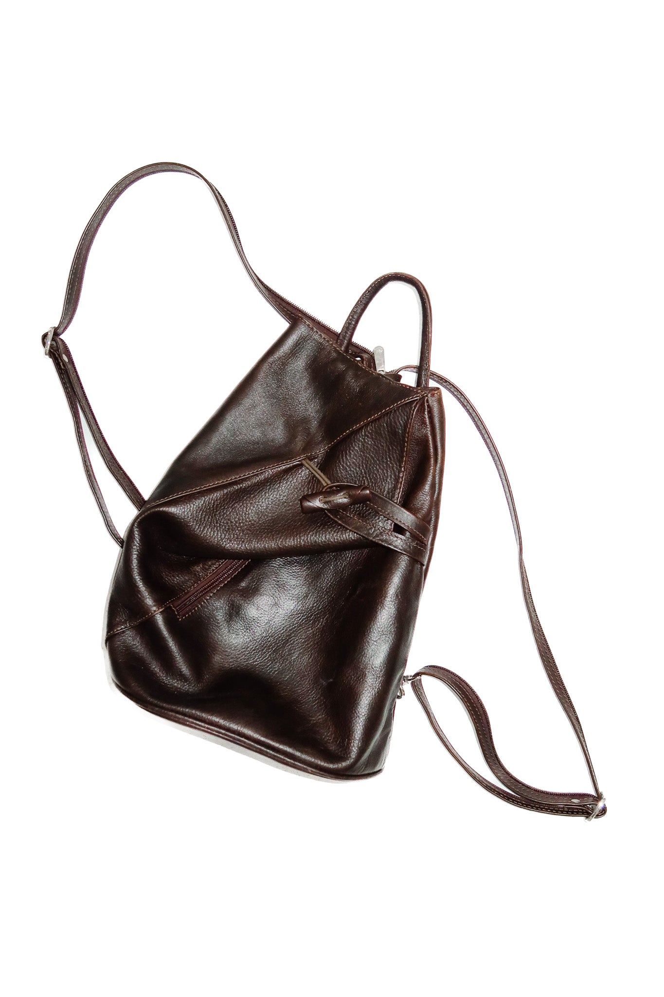 unsigned italian leather mini backpack dark brown.