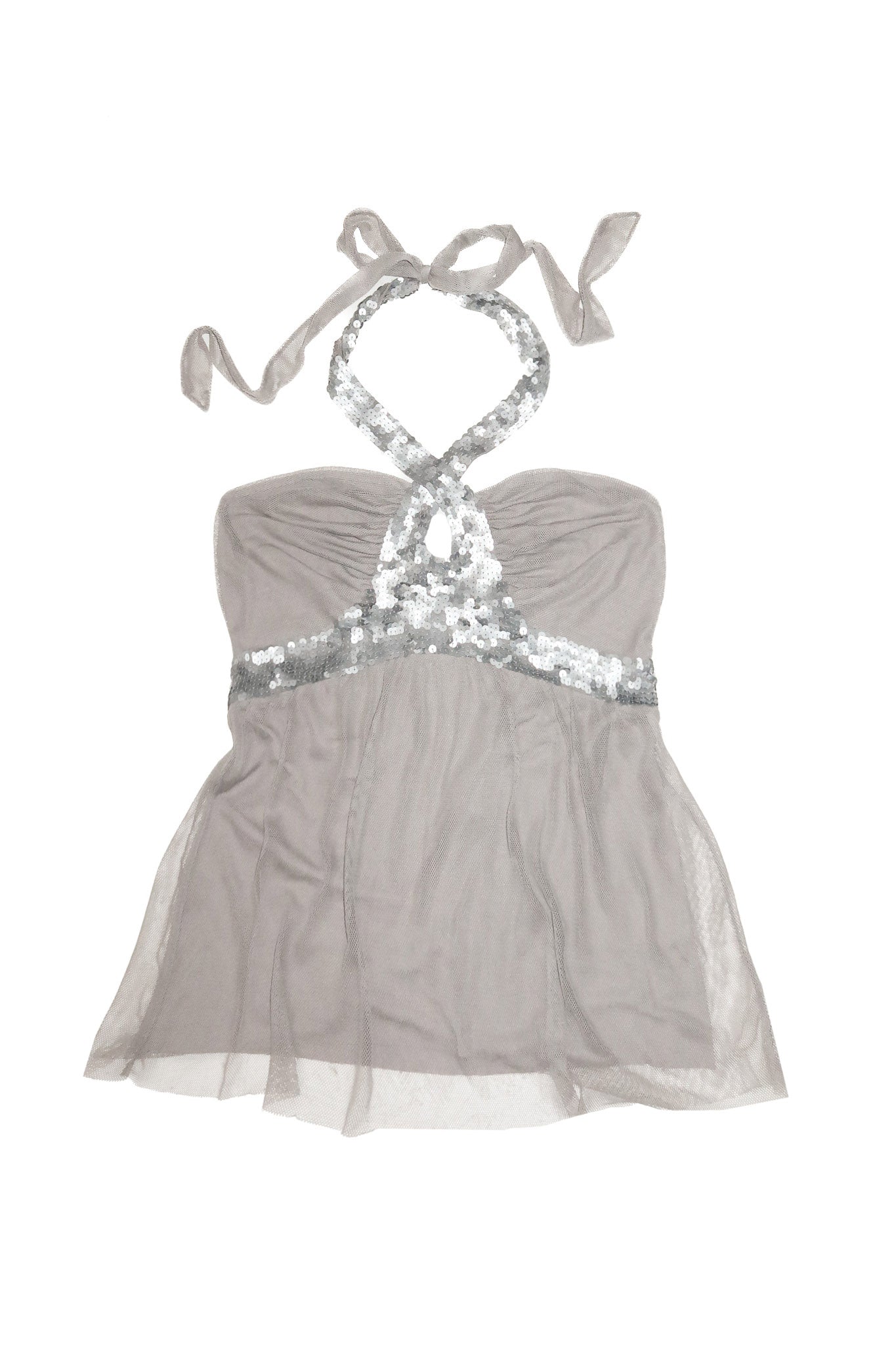 2000’s deadstock linda de morrer sequin mesh halter top taupe.
