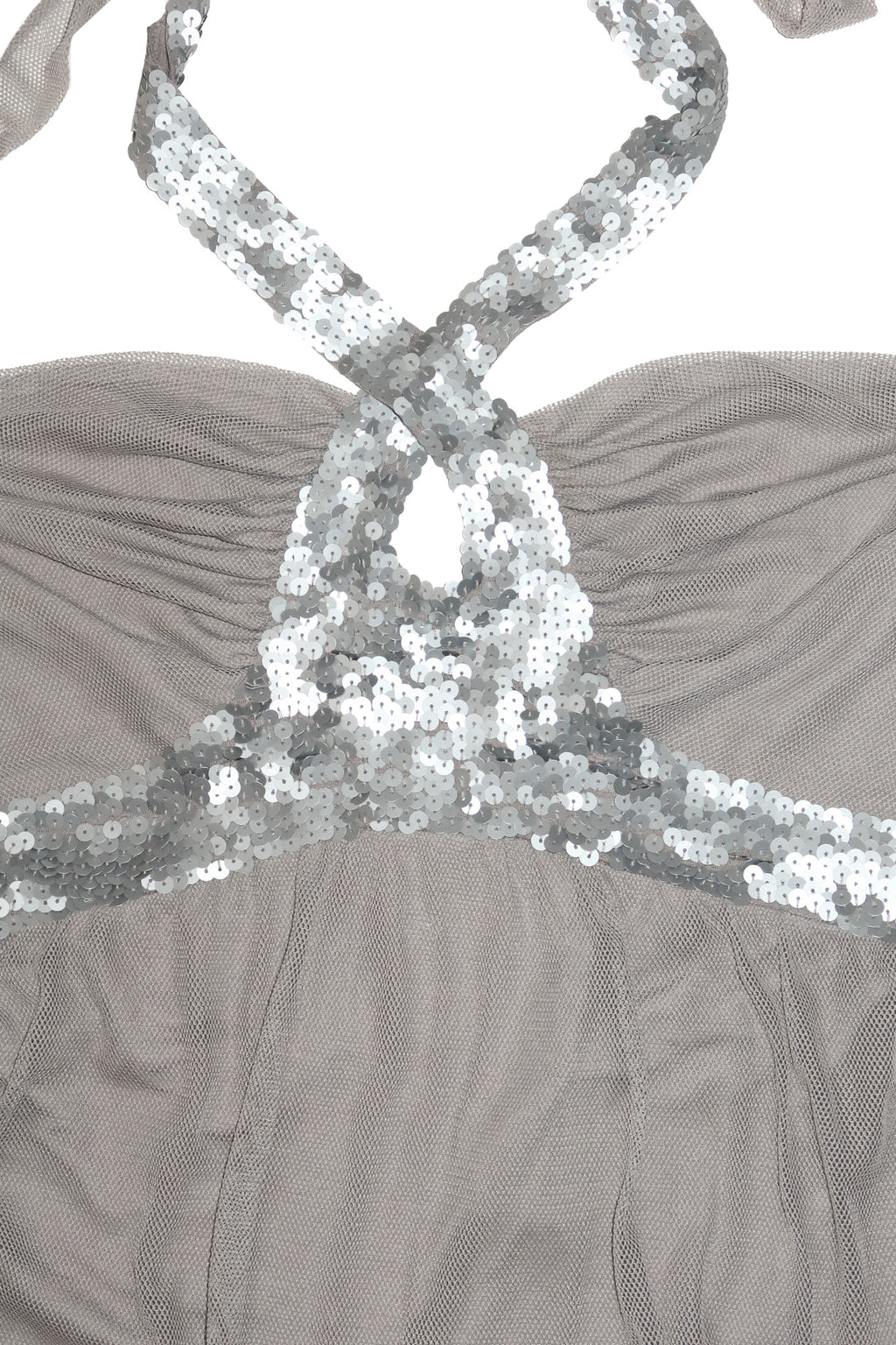 2000’s deadstock linda de morrer sequin mesh halter top taupe.