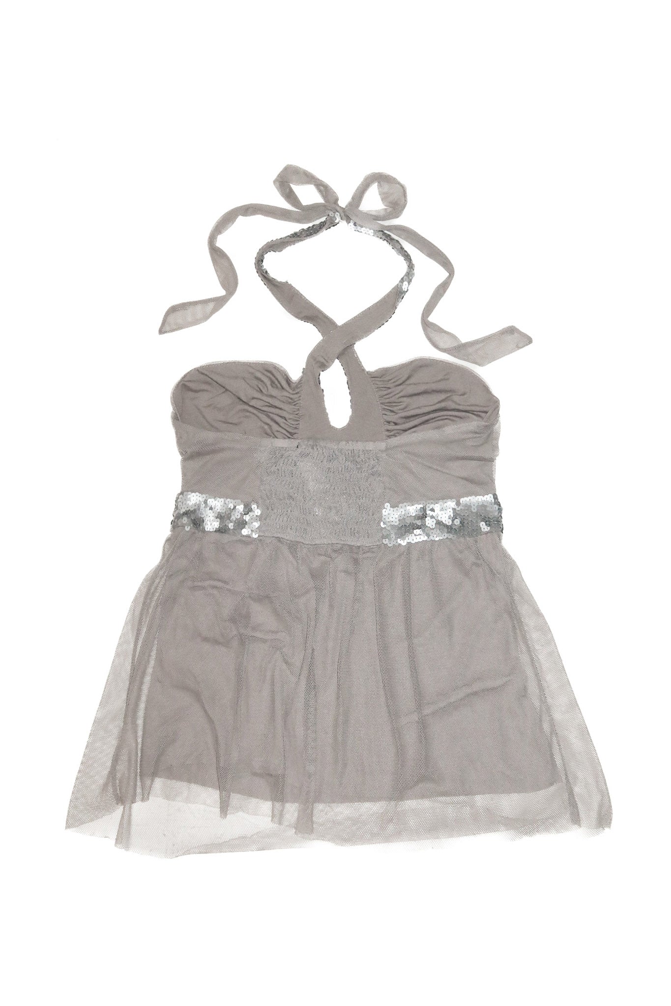 2000’s deadstock linda de morrer sequin mesh halter top taupe.