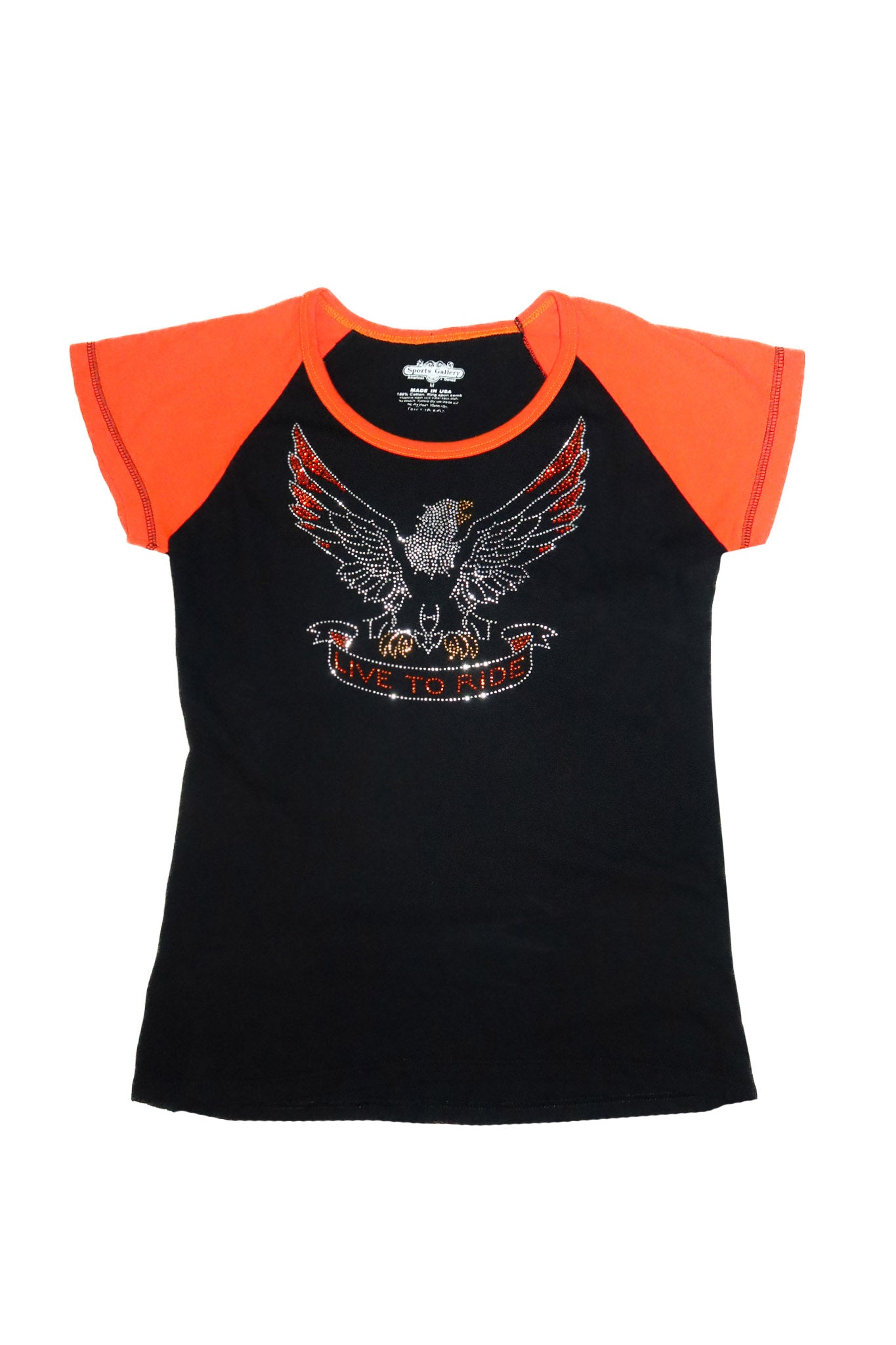 2000’s live to ride diamante raglan tee black/orange.