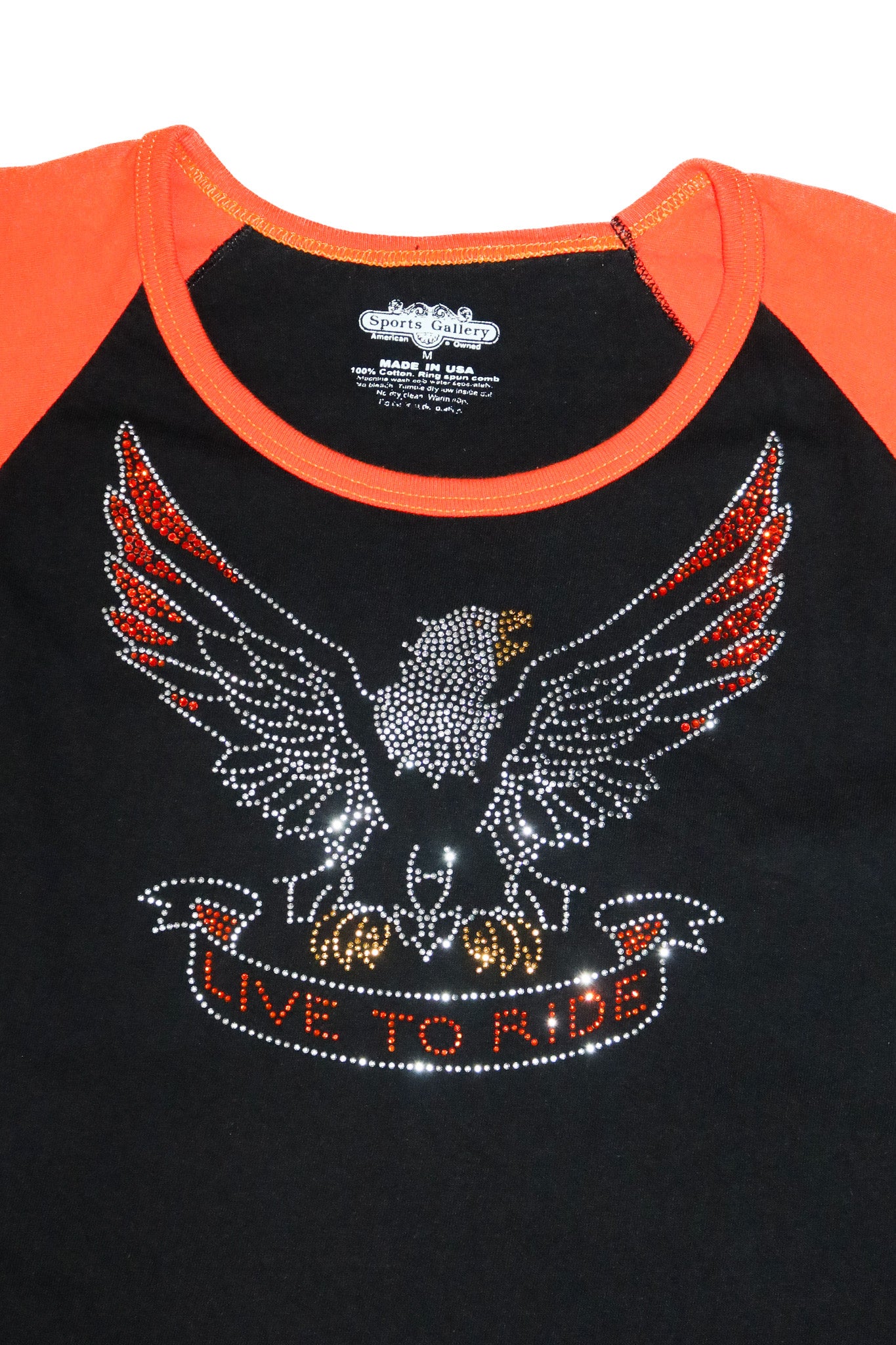 2000’s live to ride diamante raglan tee black/orange.