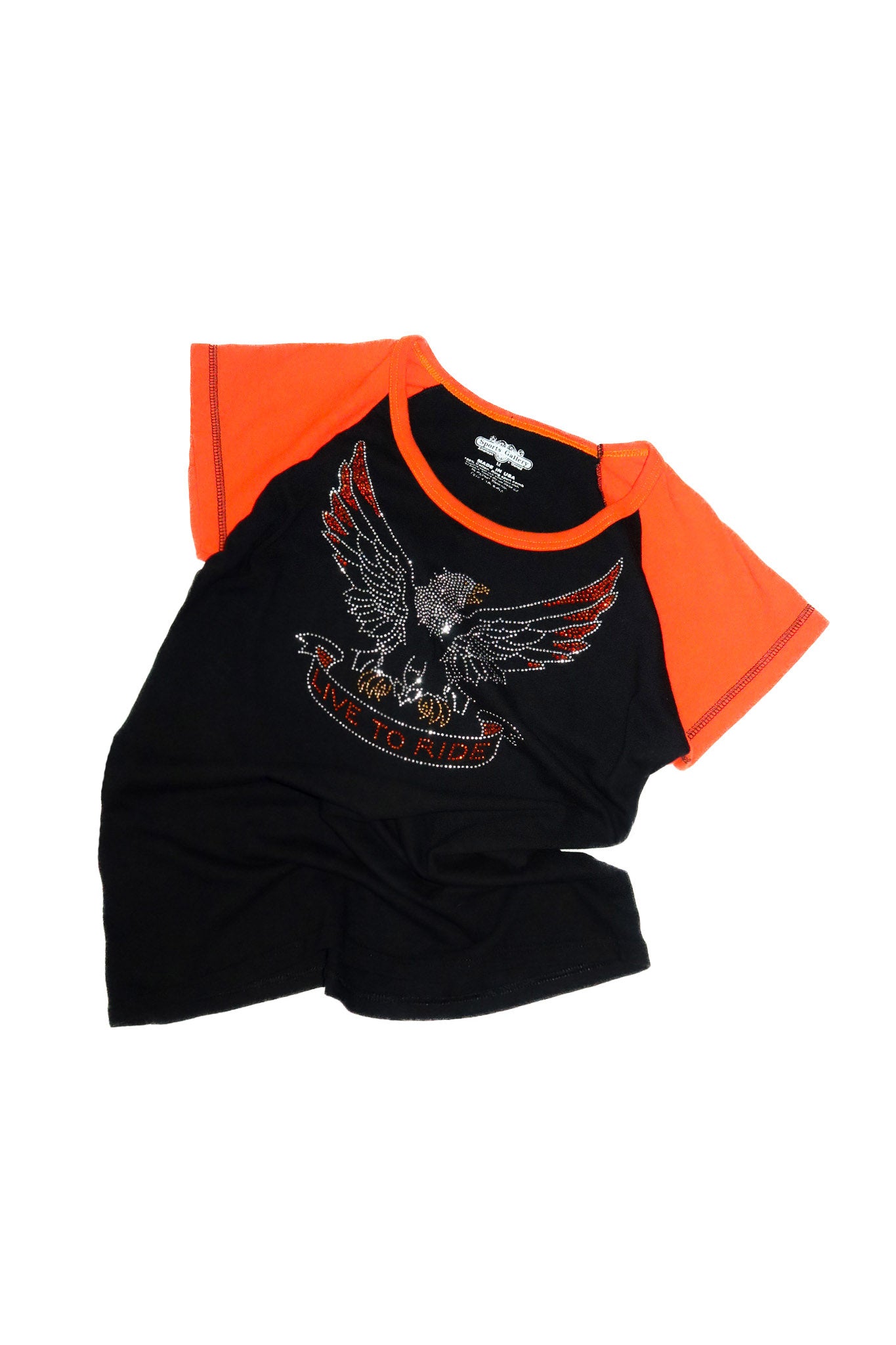 2000’s live to ride diamante raglan tee black/orange.