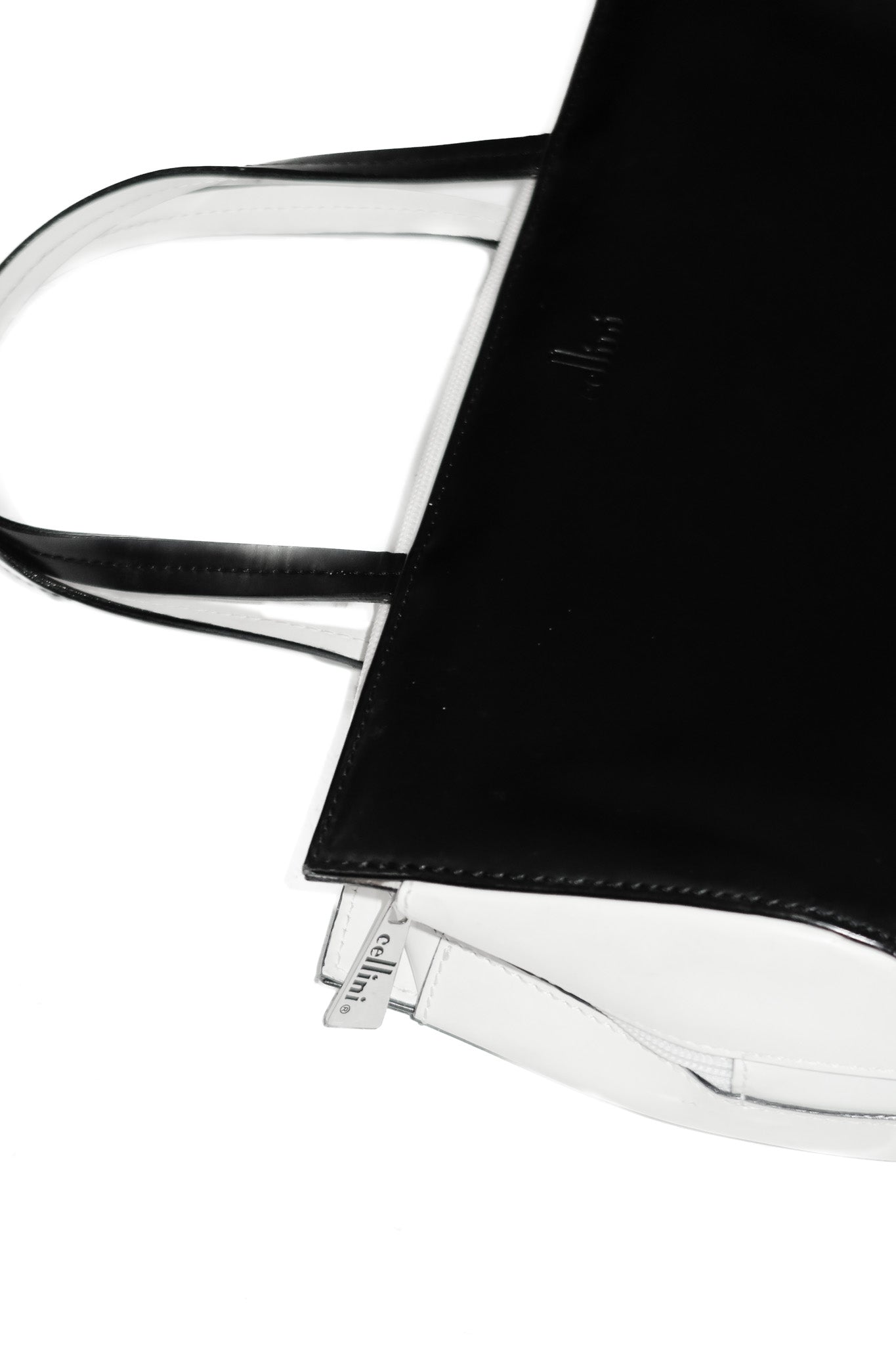 cellini leather top handle bag black/cream.