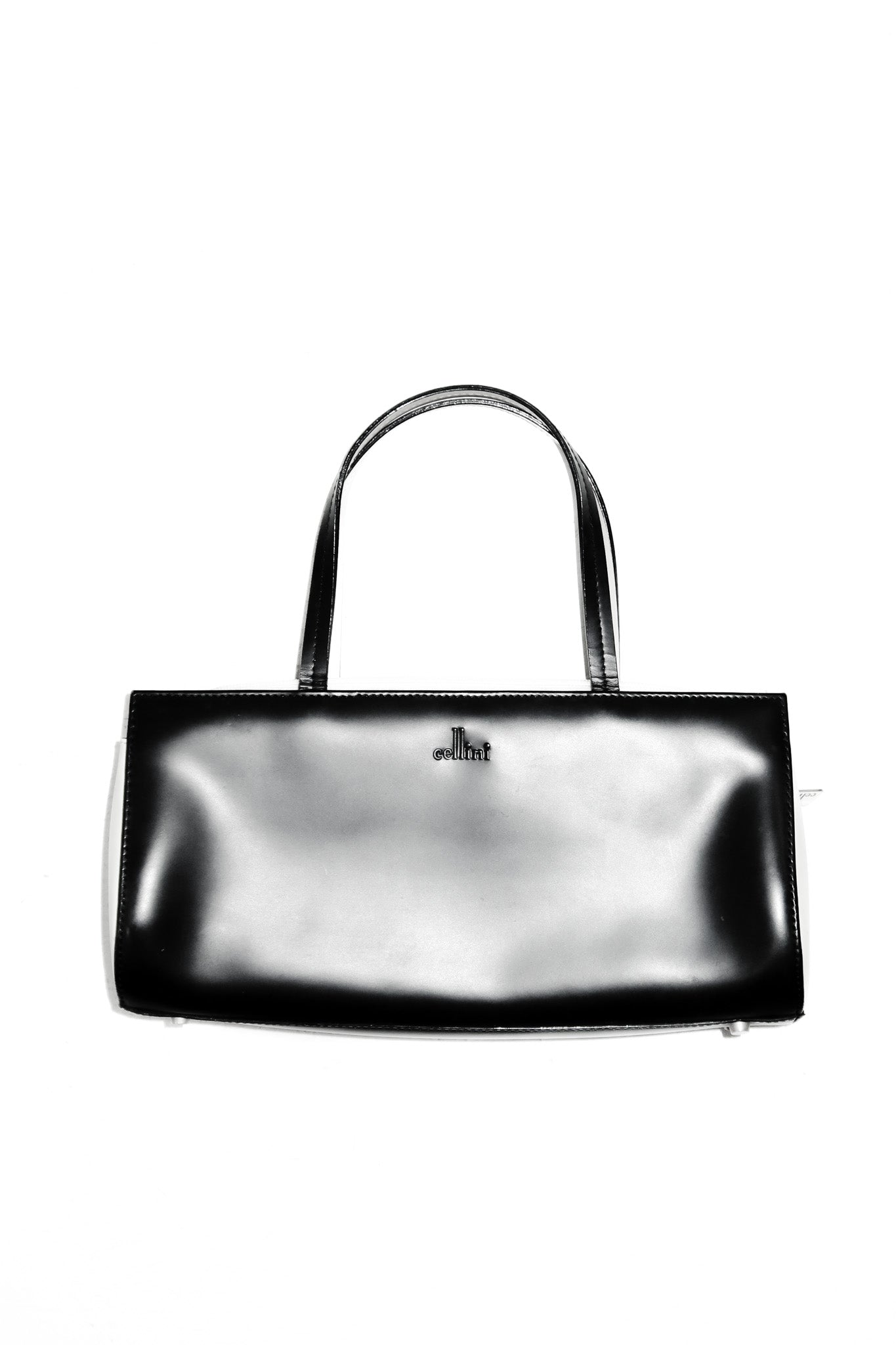 cellini leather top handle bag black/cream.