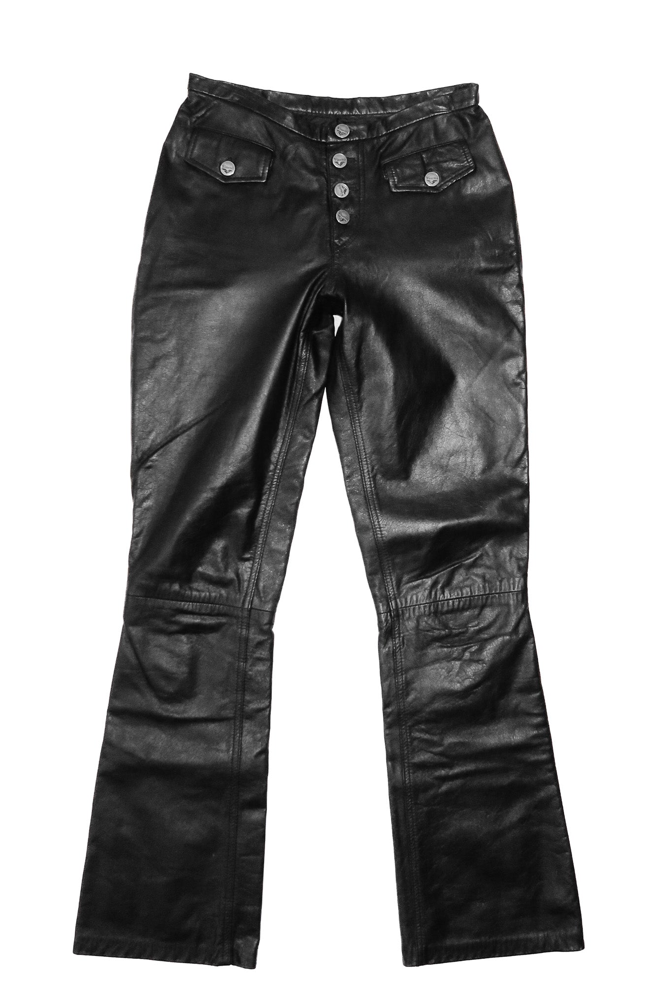 vinetti leather low-rise flared pants black.