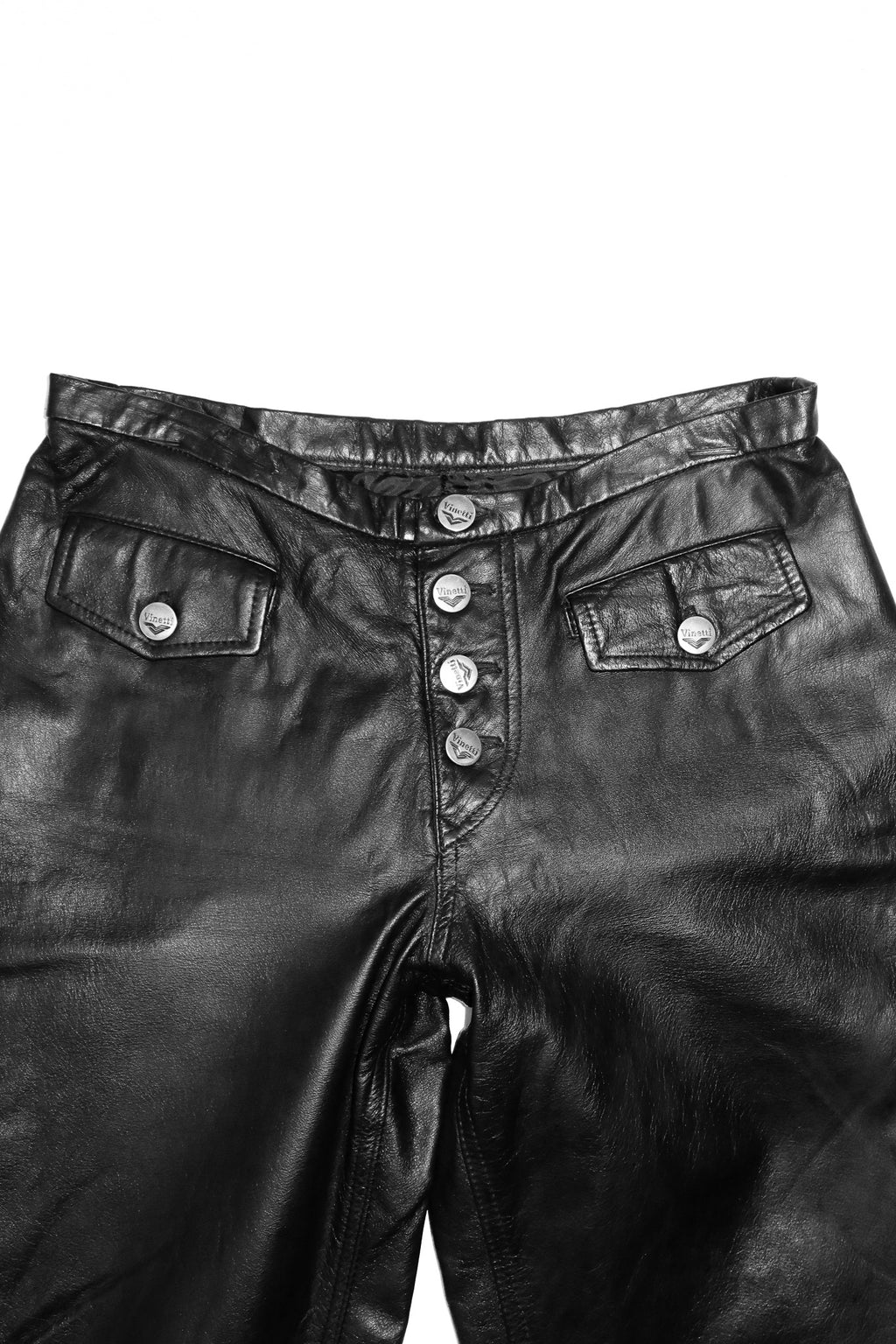 vinetti leather low-rise flared pants black.