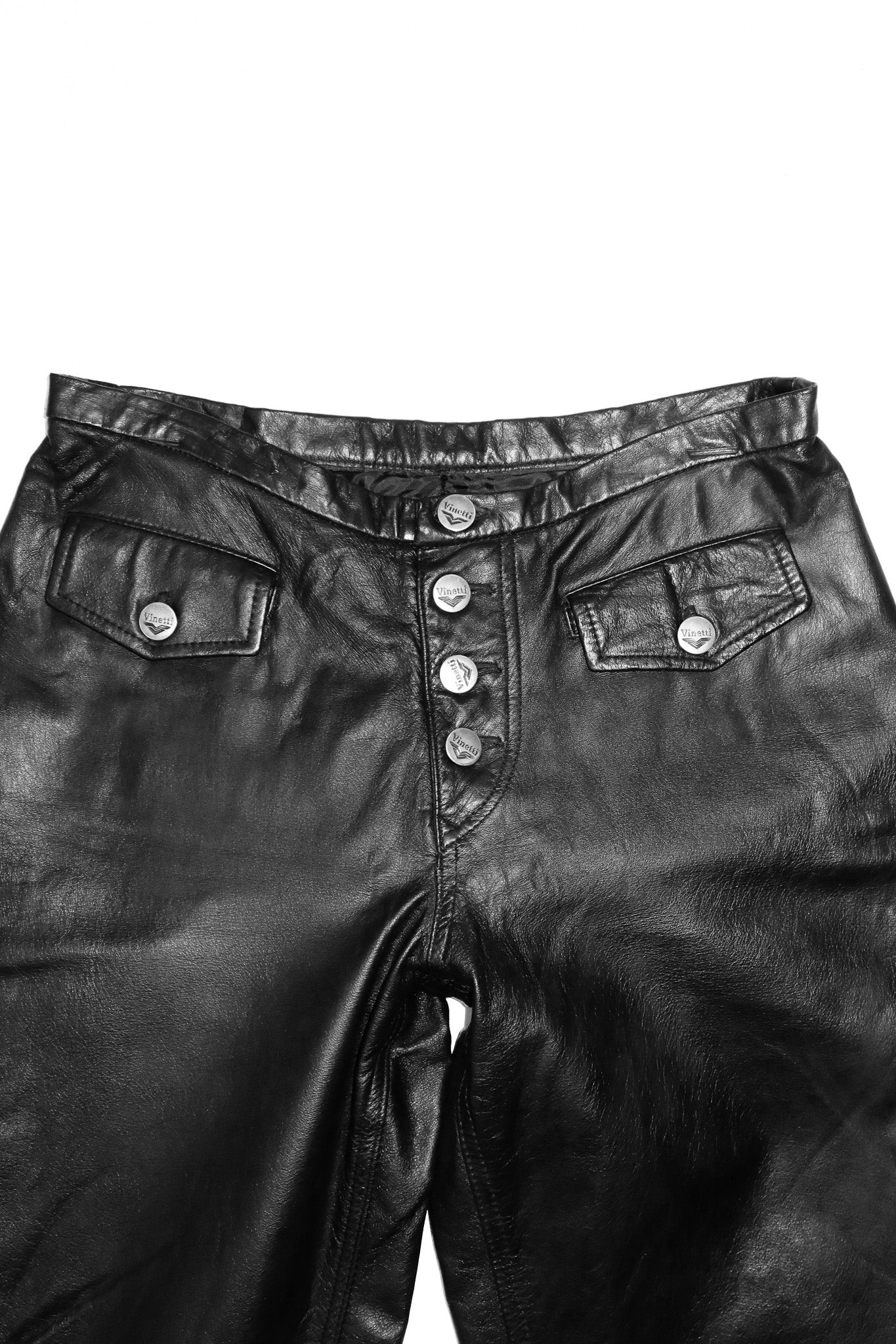 vinetti leather low-rise flared pants black.