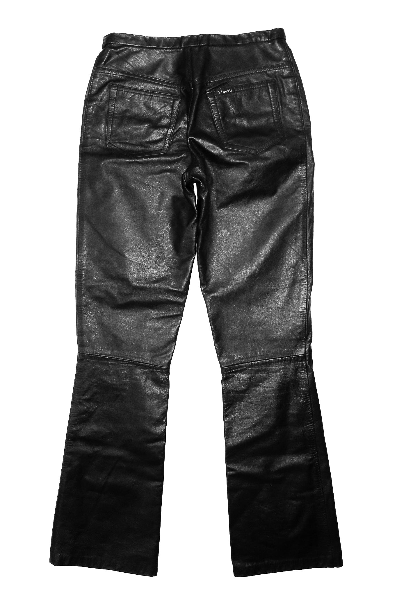 vinetti leather low-rise flared pants black.
