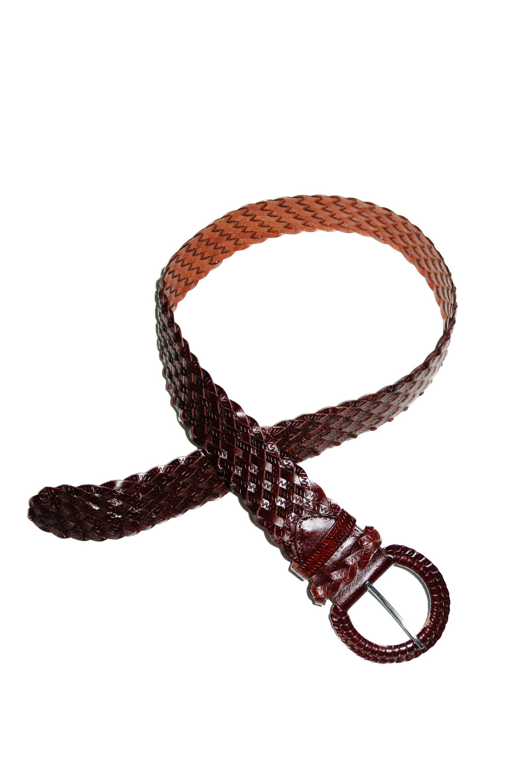 1990's leather braided wide belt brown.
