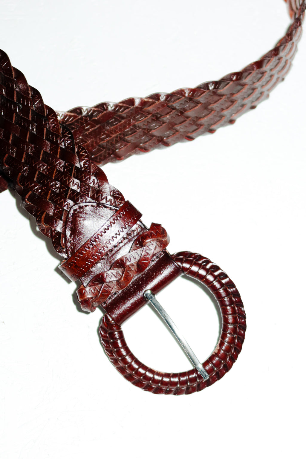 1990's leather braided wide belt brown.
