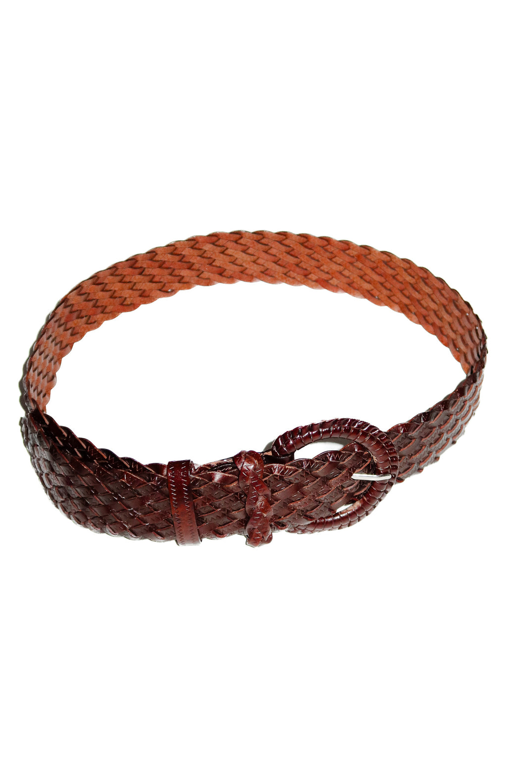 1990's leather braided wide belt brown.
