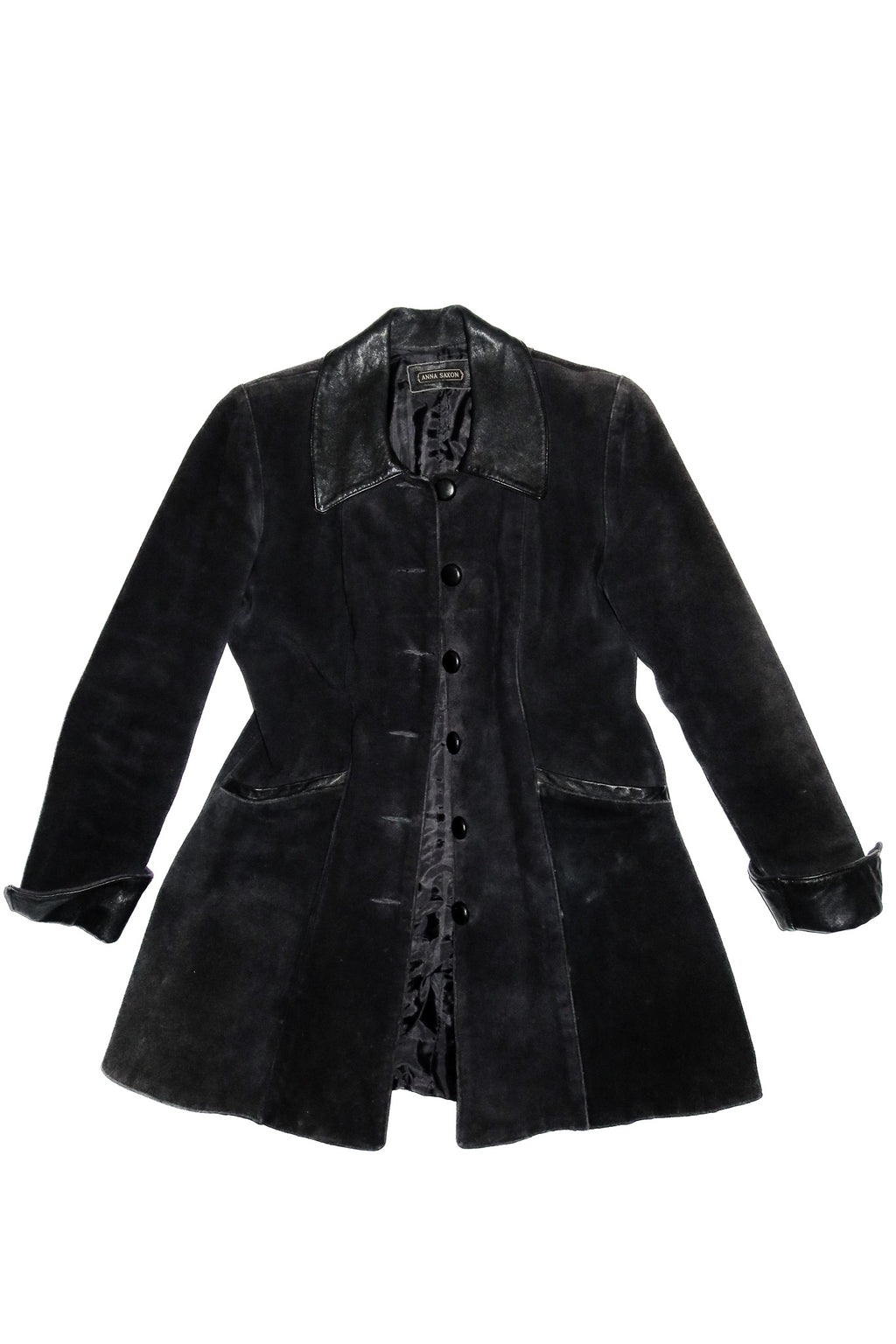 90's anna saxon suede trench coat black.