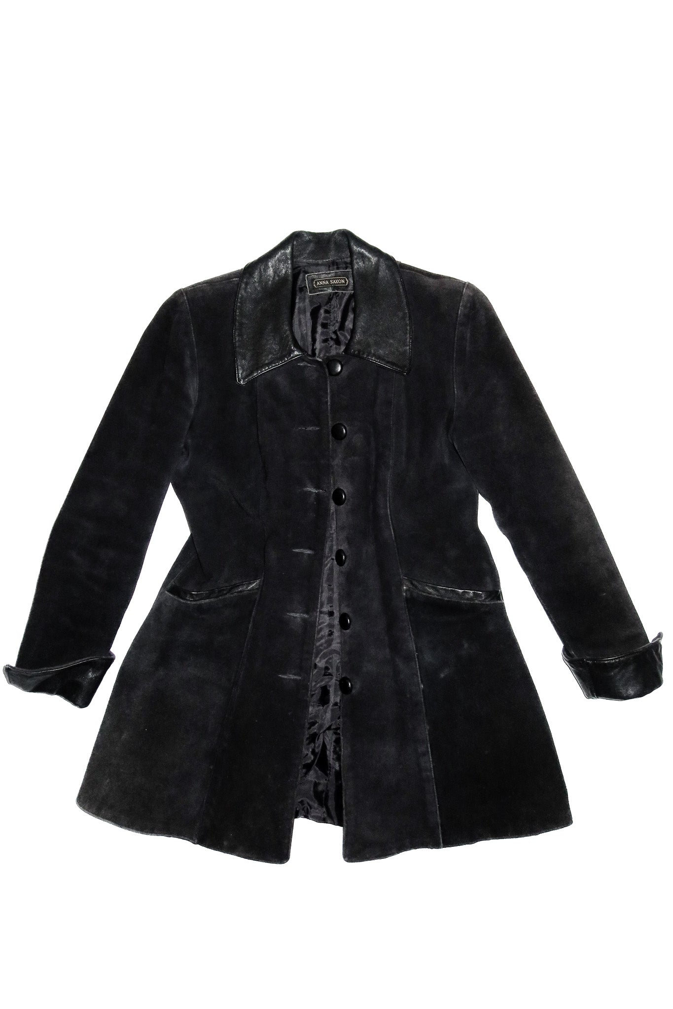 90's anna saxon suede trench coat black.