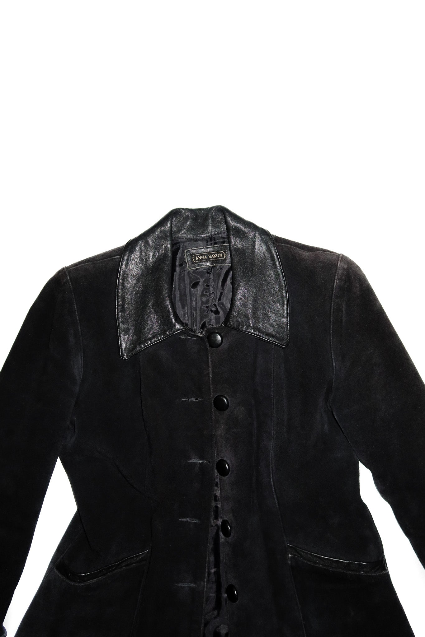90's anna saxon suede trench coat black.