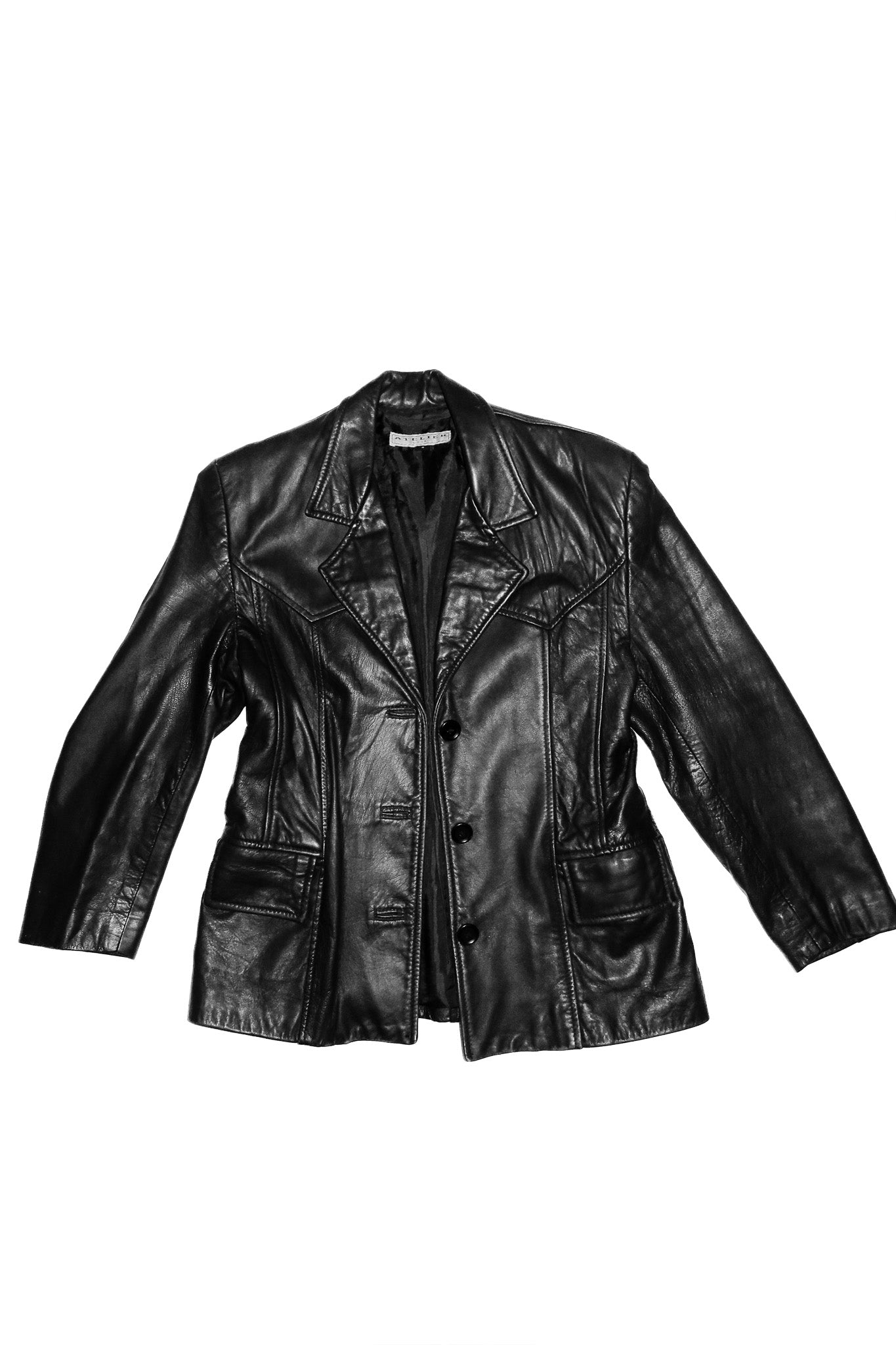 atelier sheep skin leather button up jacket.