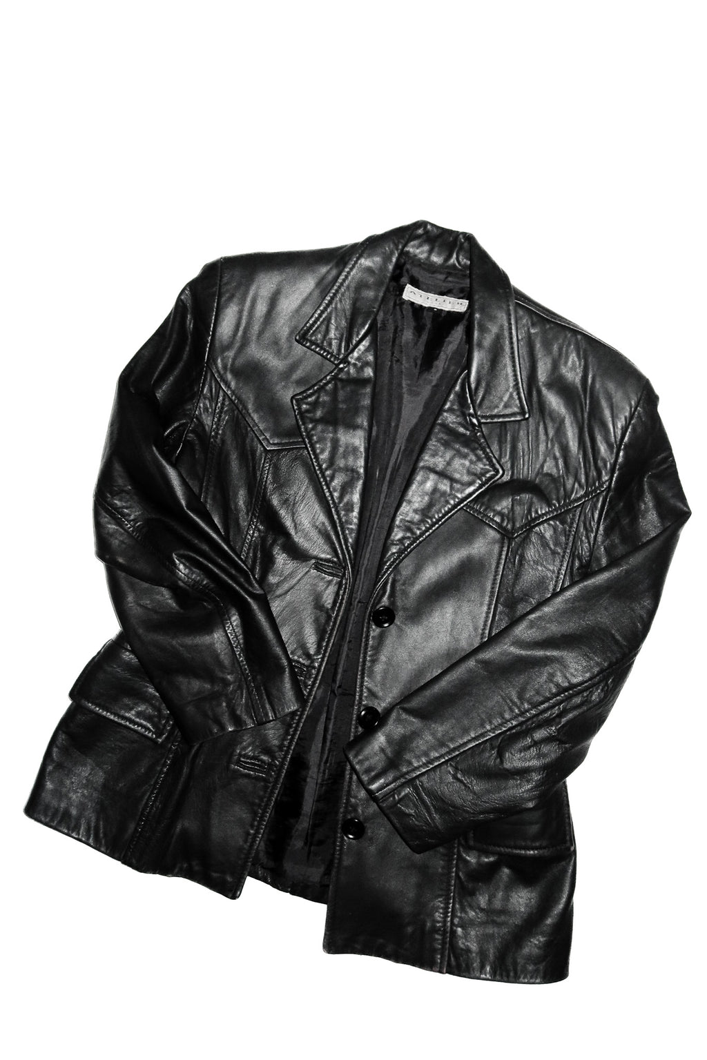 atelier sheep skin leather button up jacket.