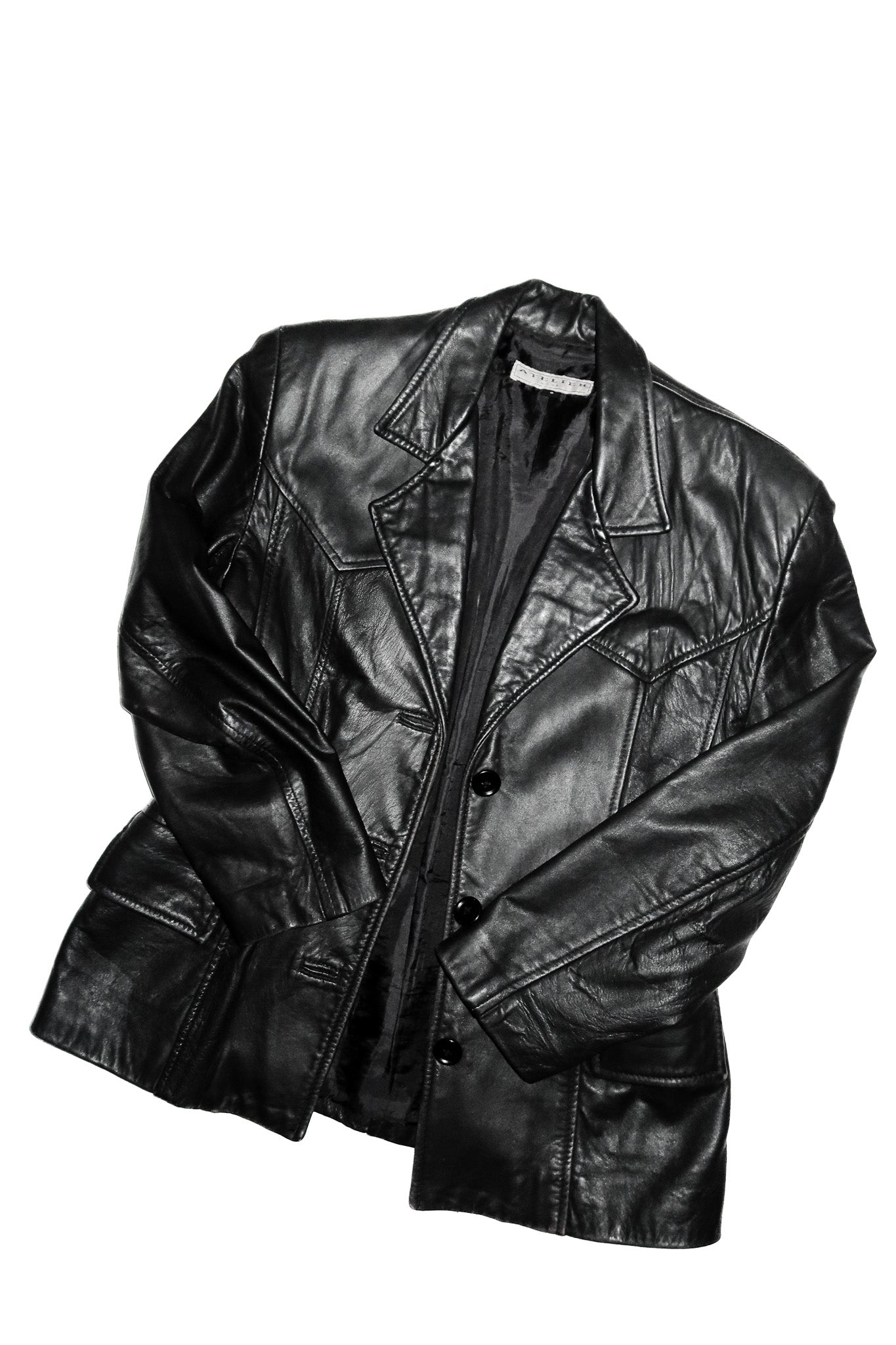 atelier sheep skin leather button up jacket.