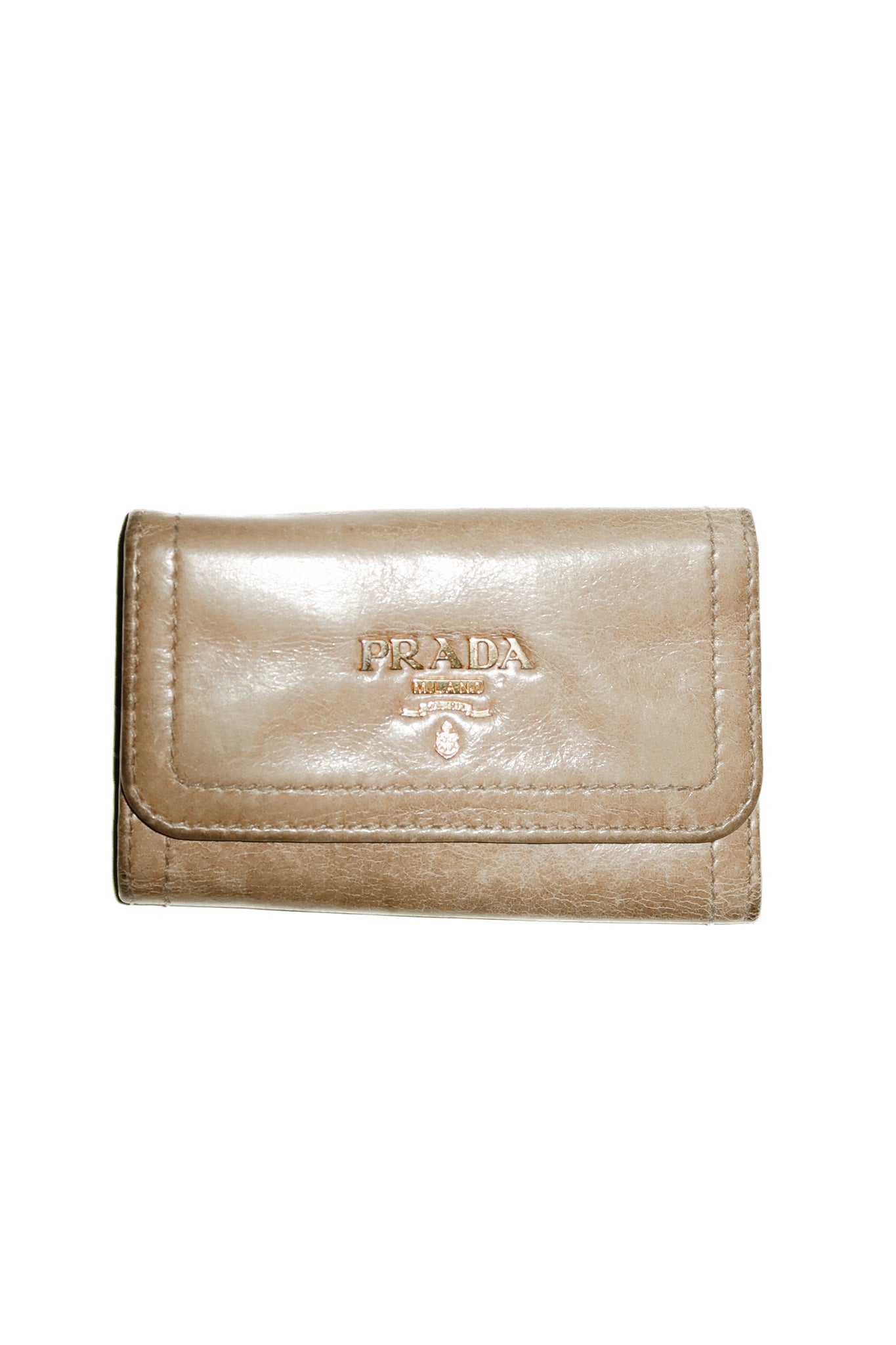 prada leather key holder khaki/gold.